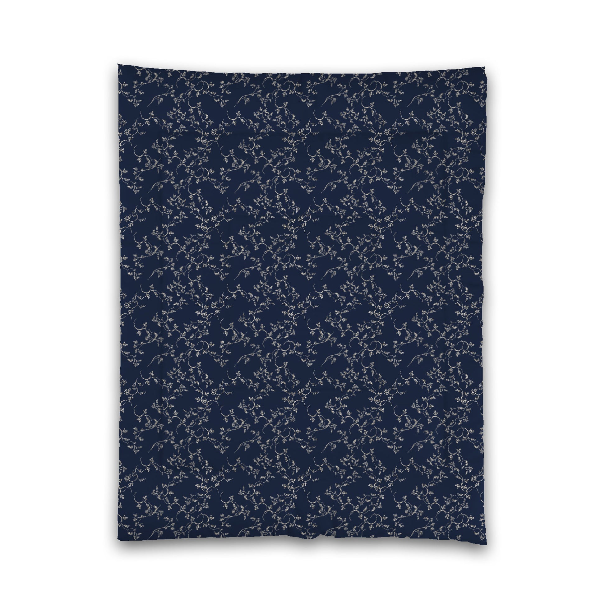 Navy Blue Microfiber Comforter, Beige Hand-painted Vine Print, Twin (width x length) 68 x 88 inches / 173 x 224 cm
