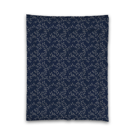 Navy Blue Microfiber Comforter, Beige Hand-painted Vine Print, Twin (width x length) 68 x 88 inches / 173 x 224 cm