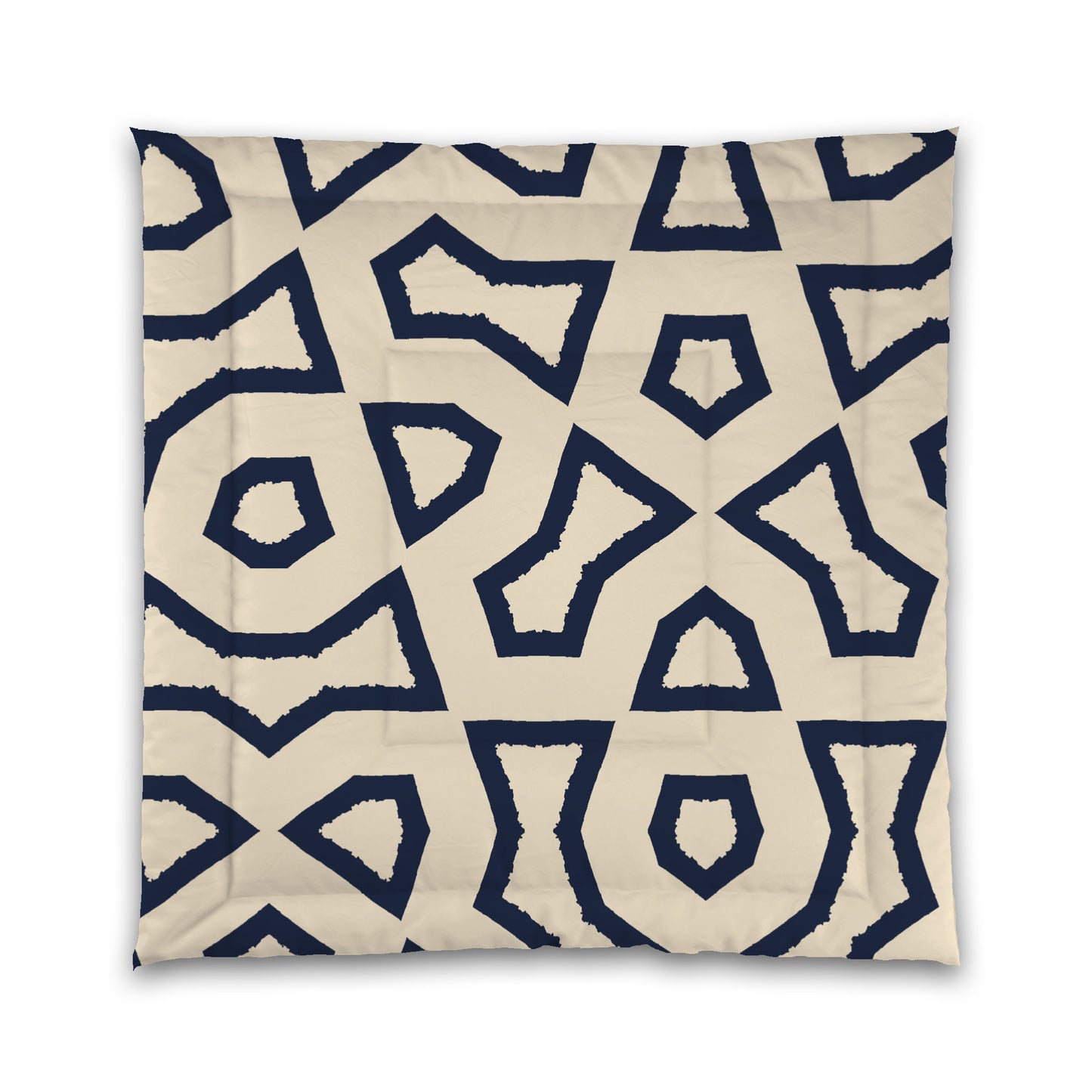 Beige Microfiber Comforter, Bold Navy Blue Graphic, Queen (width x length) 88 x 88 inches / 224 x 224 cm