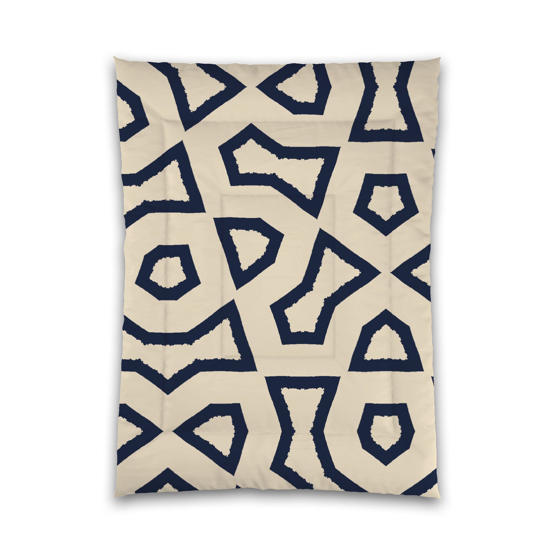 Beige Microfiber Comforter, Bold Navy Blue Graphic, Twin (width x length) 68 x 88 inches / 173 x 224 cm