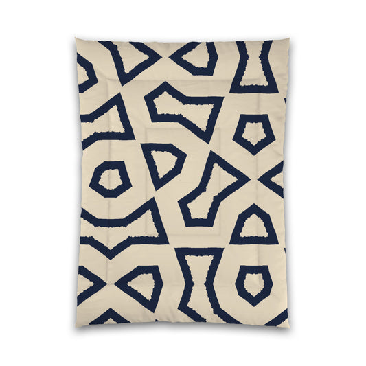 Beige Microfiber Comforter, Bold Navy Blue Graphic, Twin (width x length) 68 x 88 inches / 173 x 224 cm