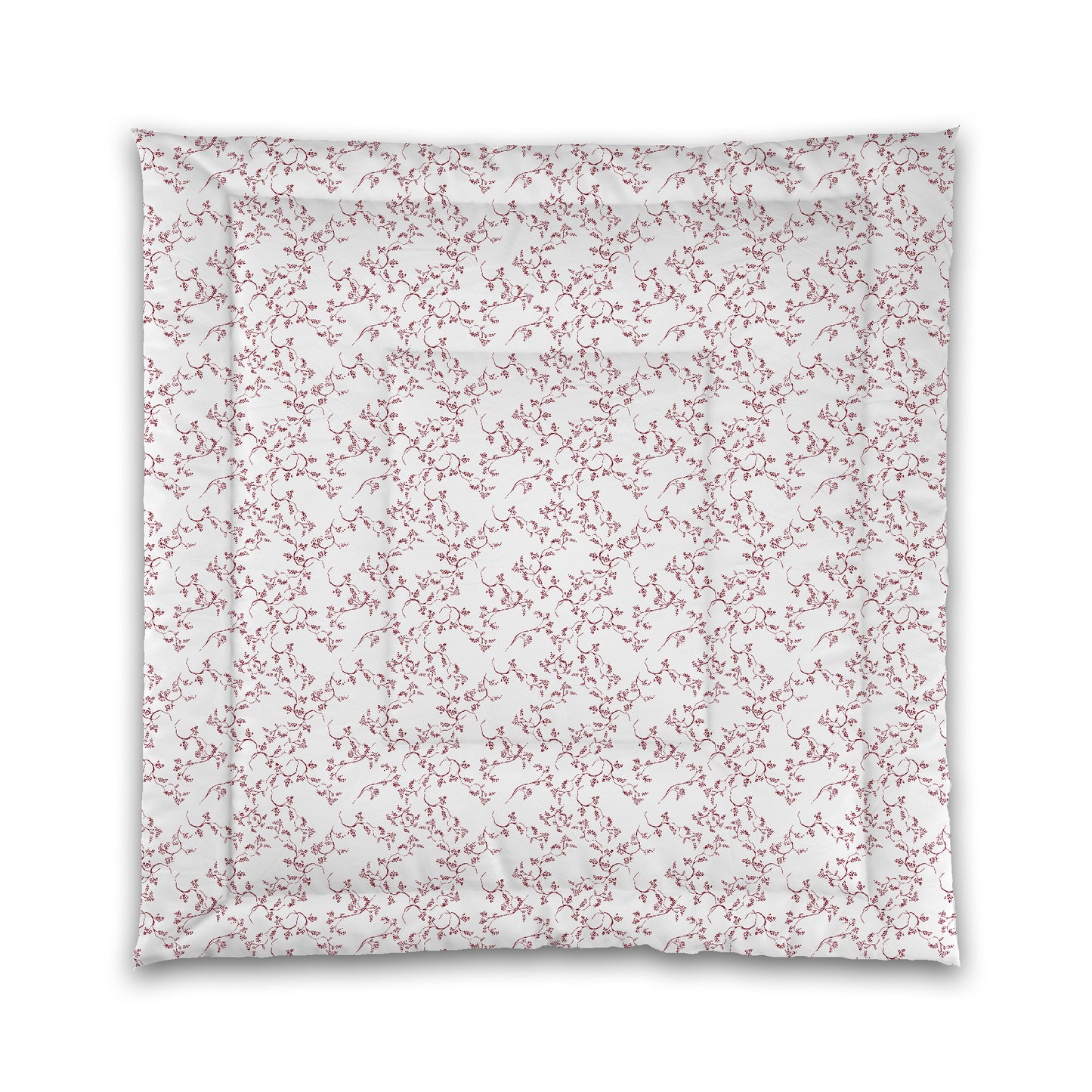 White Microfiber Comforter, Burgundy Red Hand-painted Vine Print | MFCO-1281-181