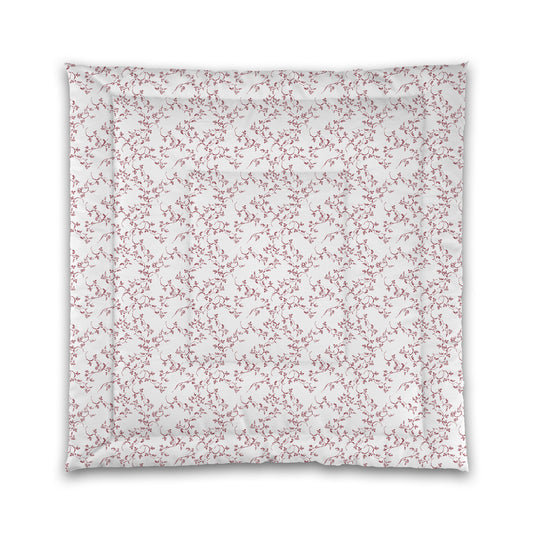 White Microfiber Comforter, Burgundy Red Hand-painted Vine Print | MFCO-1281-181