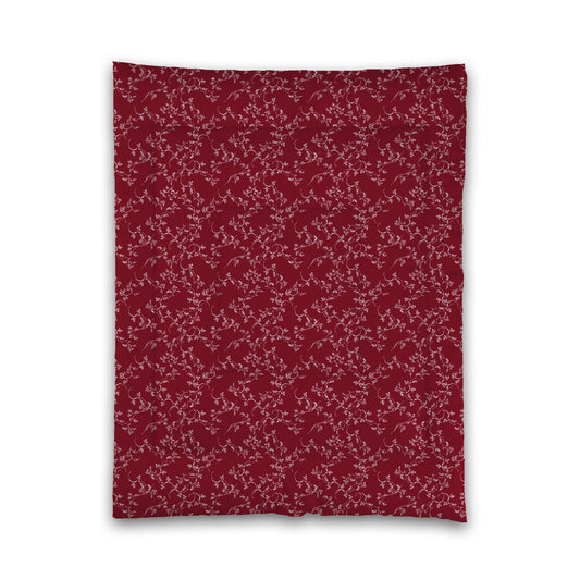 Burgundy Red Microfiber Comforter, White Hand-painted Vine Print, Twin (width x length) 68 x 88 inches / 173 x 224 cm