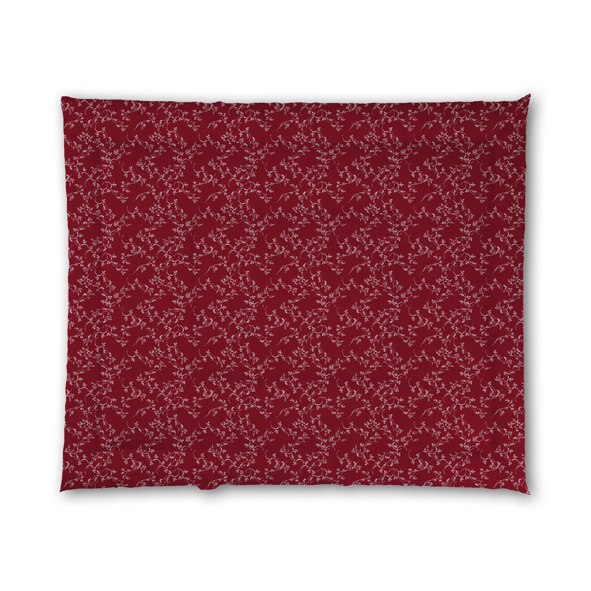 Burgundy Red Microfiber Comforter, White Hand-painted Vine Print, King (width x length) 104 x 88 inches / 264 x 224 cm