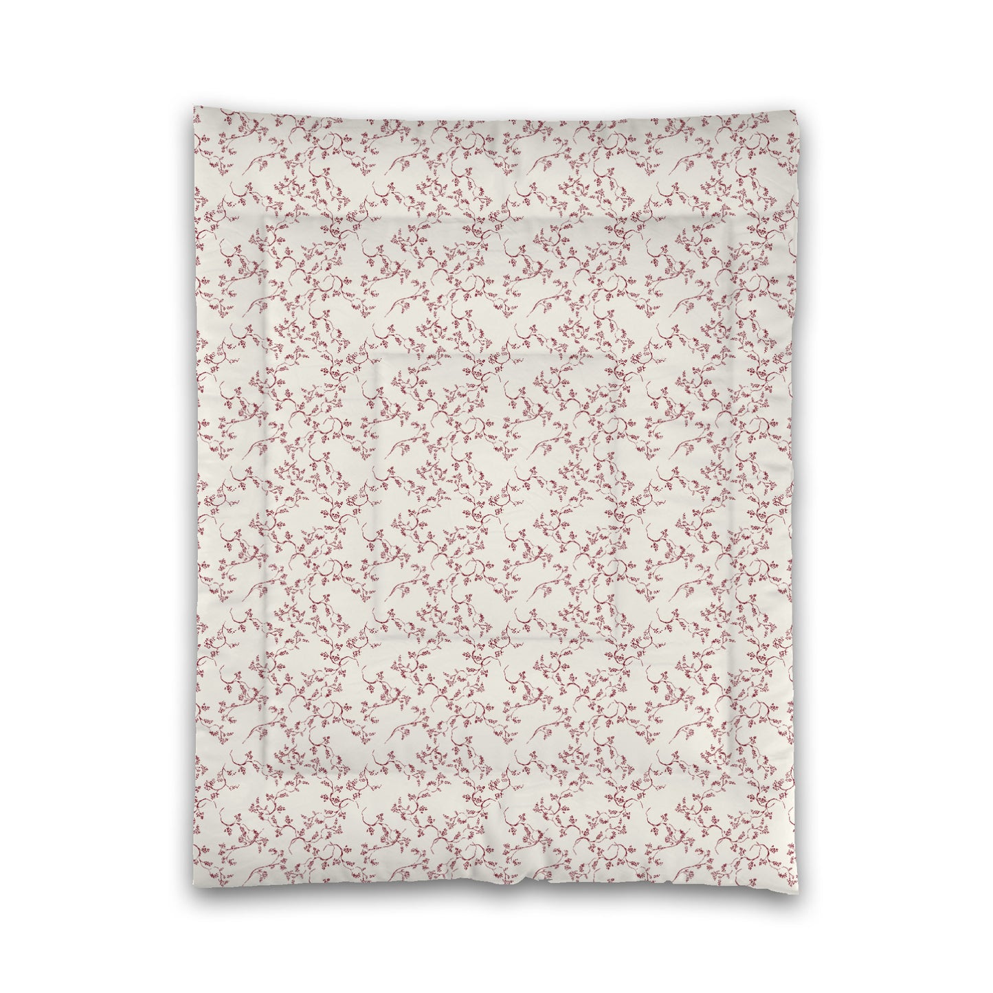 Pale Cream Microfibre Comforter, Burgundy Red Hand-painted Vine Print, Twin (width x length) 68 x 88 inches / 173 x 224 cm