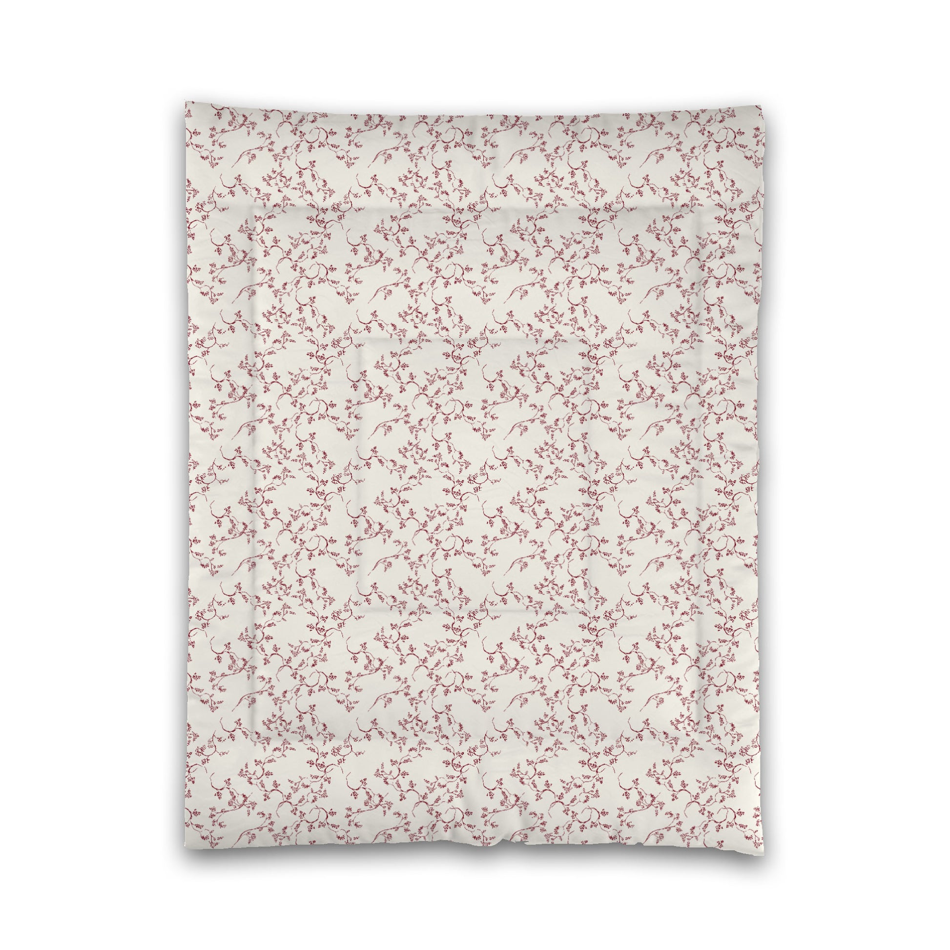Pale Cream Microfibre Comforter, Burgundy Red Hand-painted Vine Print, Twin (width x length) 68 x 88 inches / 173 x 224 cm
