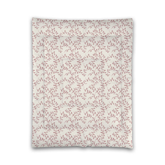 Pale Cream Microfibre Comforter, Burgundy Red Hand-painted Vine Print, Twin (width x length) 68 x 88 inches / 173 x 224 cm