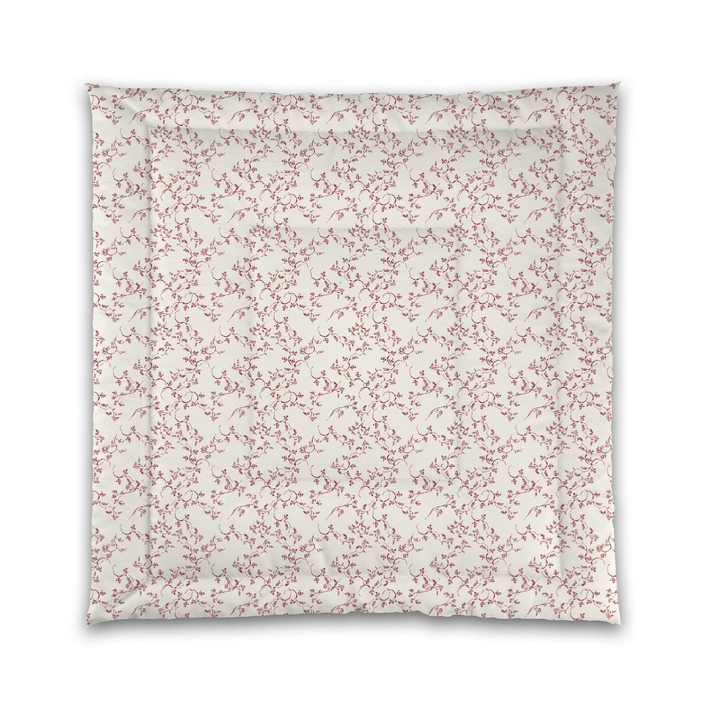 Pale Cream Microfibre Comforter, Burgundy Red Hand-painted Vine Print, Queen (width x length) 88 x 88 inches / 224 x 224 cm