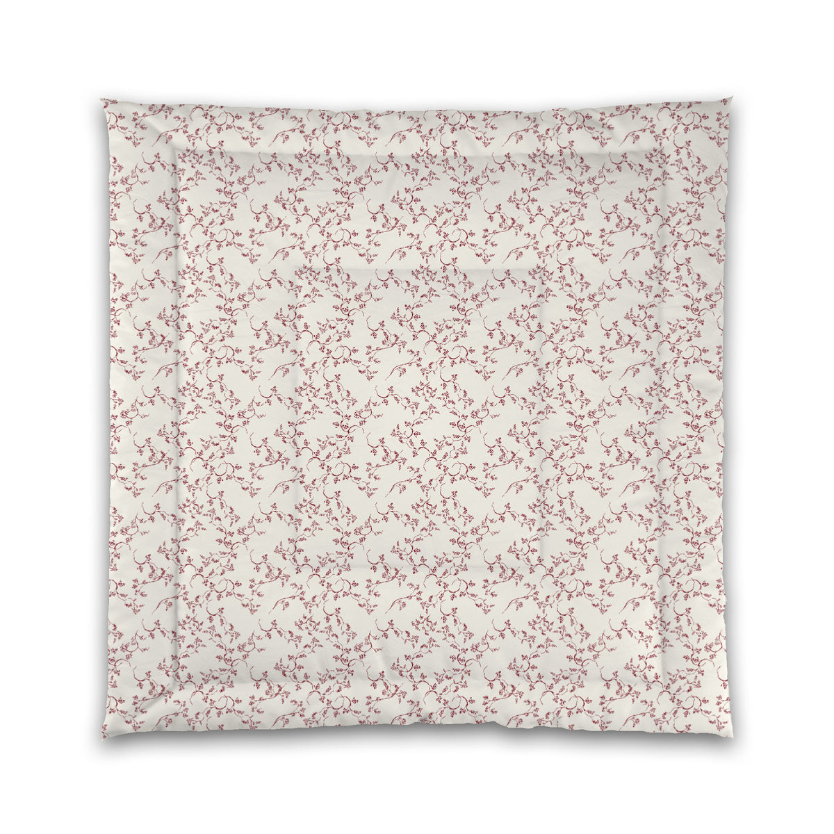 Pale Cream Microfiber Comforter with Burgundy Red Hand-painted Vine Print | Queen - 88 x 88 inches