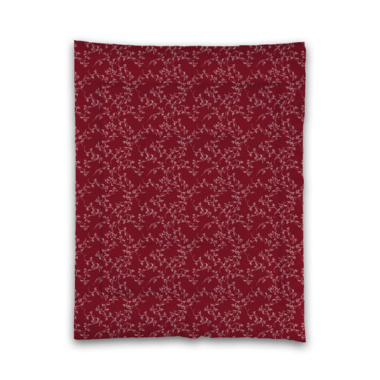 Burgundy Red Microfiber Comforter, Pale Cream Hand-painted Vine Print, Twin (width x length) 68 x 88 inches / 173 x 224 cm