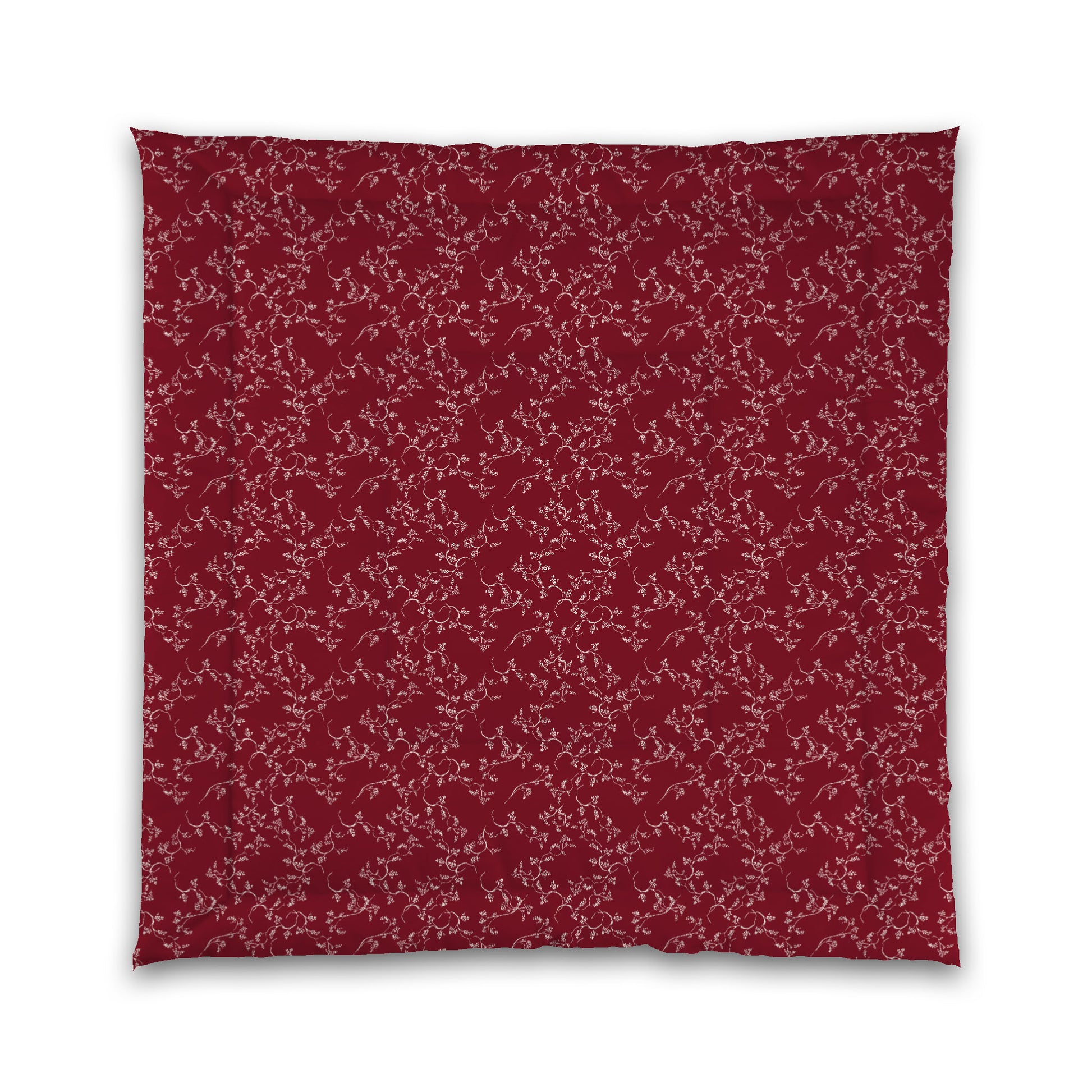 Burgundy Red Microfiber Comforter, Pale Cream Hand-painted Vine Print, Queen (width x length) 88 x 88 inches / 224 x 224 cm