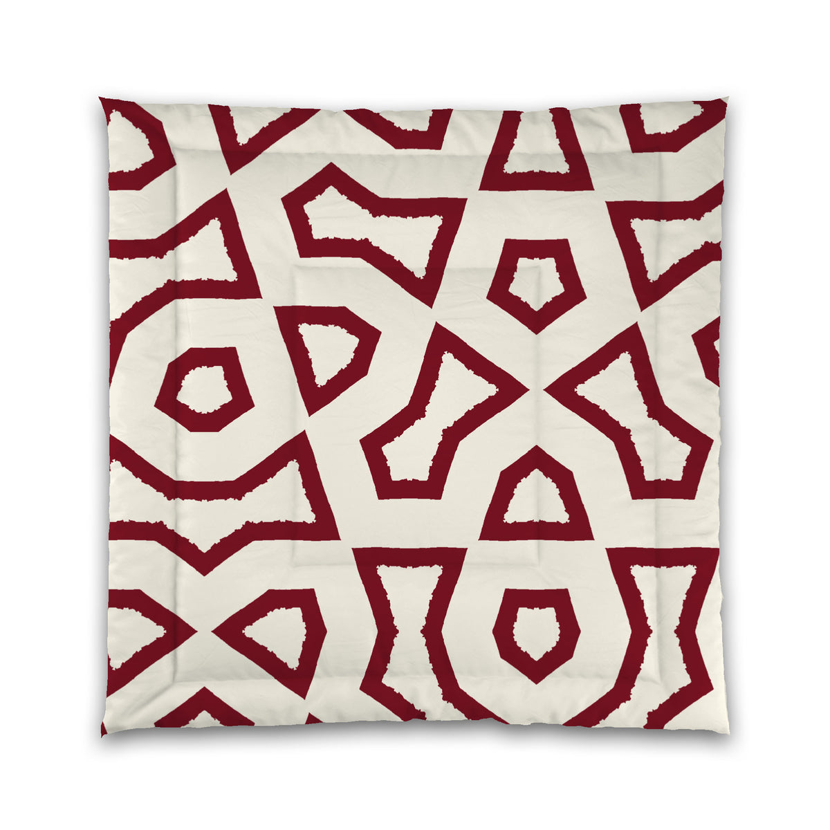 Pale Cream Microfiber Comforter with Burgundy Red Labyrinth Print | Queen - 88 x 88 inches