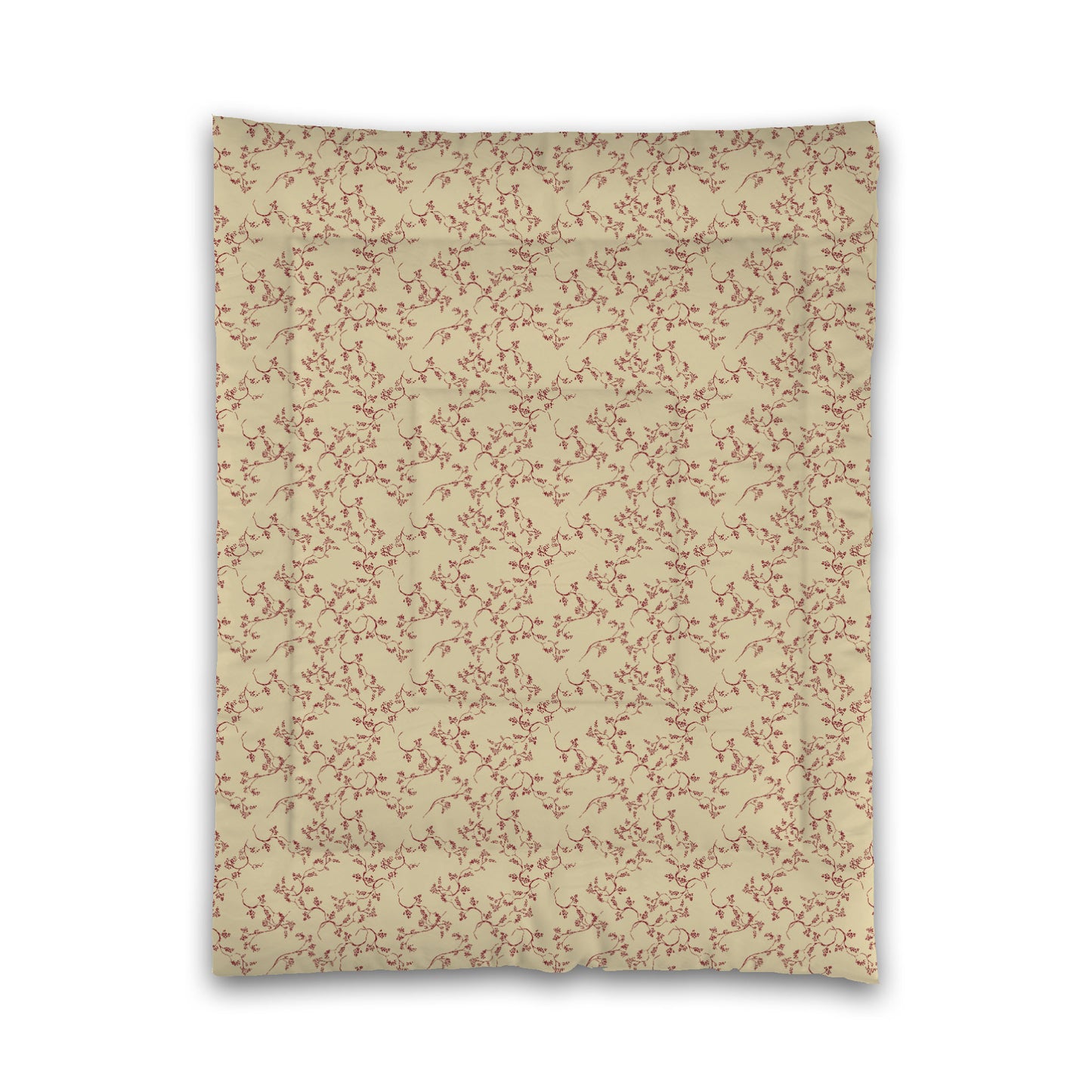 Desert Sand Microfibre Comforter, Burgundy Red Hand-painted Vine Print, Twin (width x length) 68 x 88 inches / 173 x 224 cm