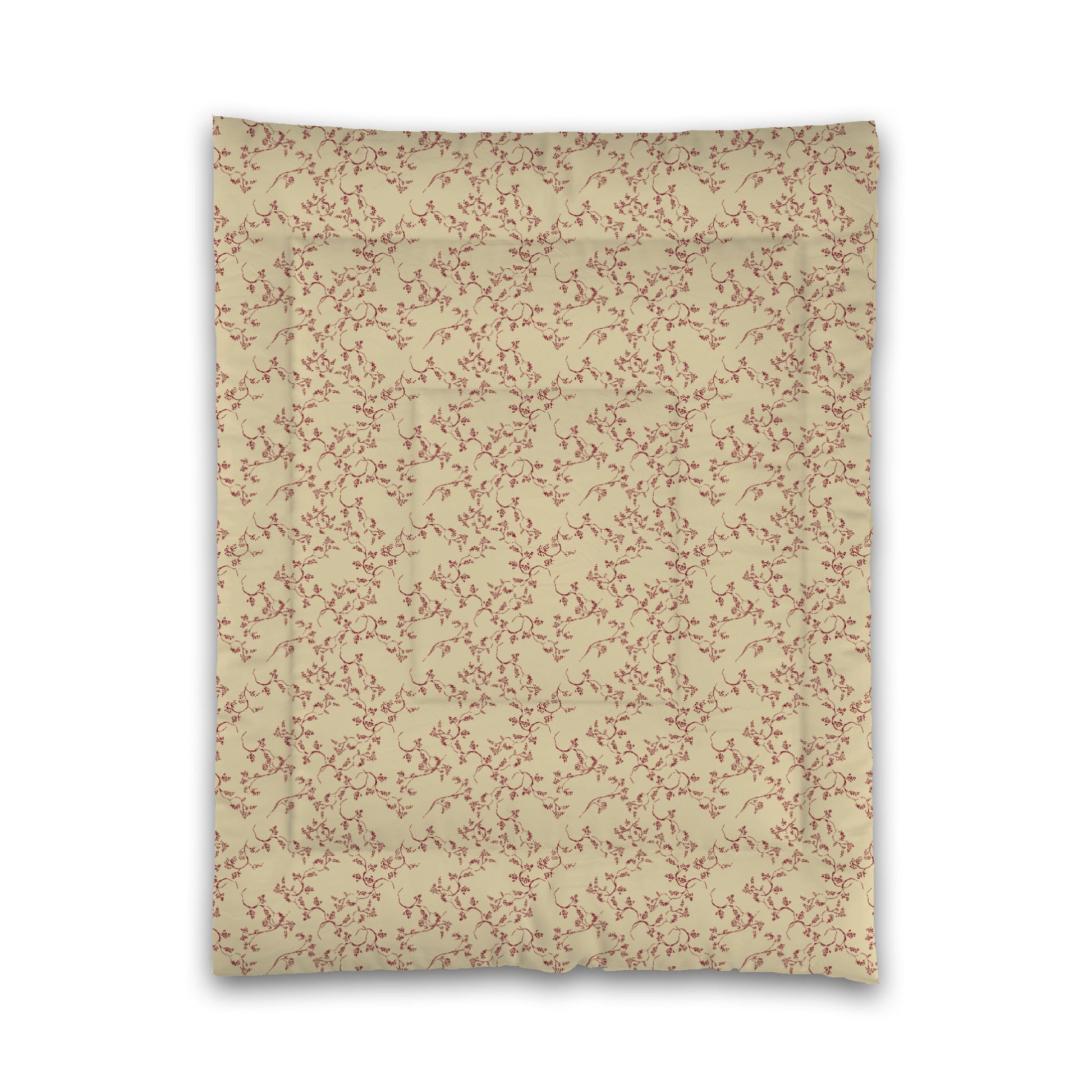 Desert Sand Microfibre Comforter, Burgundy Red Hand-painted Vine Print, Twin (width x length) 68 x 88 inches / 173 x 224 cm