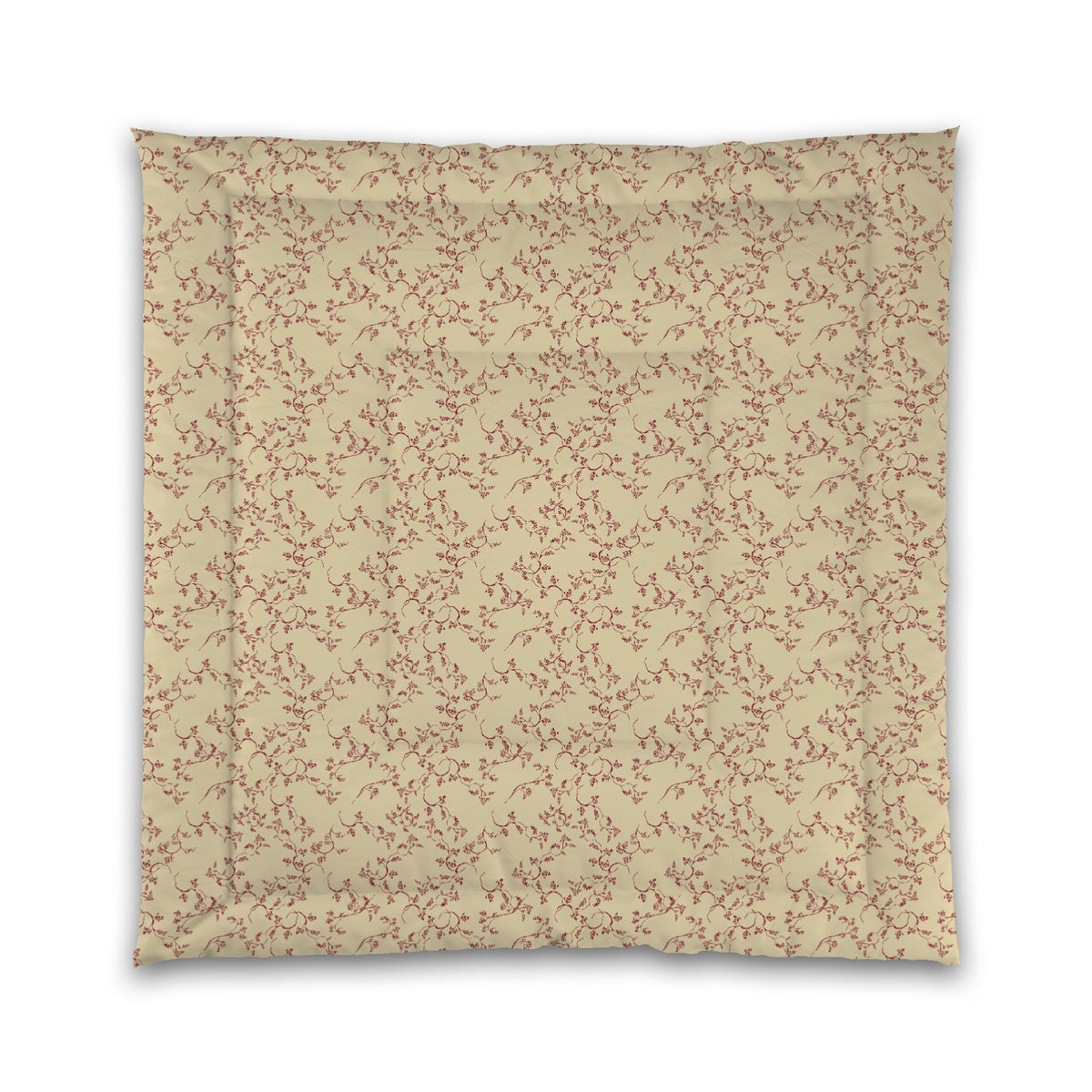 Tan Microfiber Comforter with Burgundy Red Hand-painted Vine Print | Queen - 88 x 88 inches