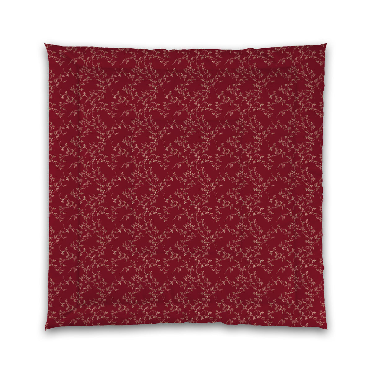 Burgundy Red Microfiber Comforter with Tan Hand-painted Vine Print | Queen - 88 x 88 inches