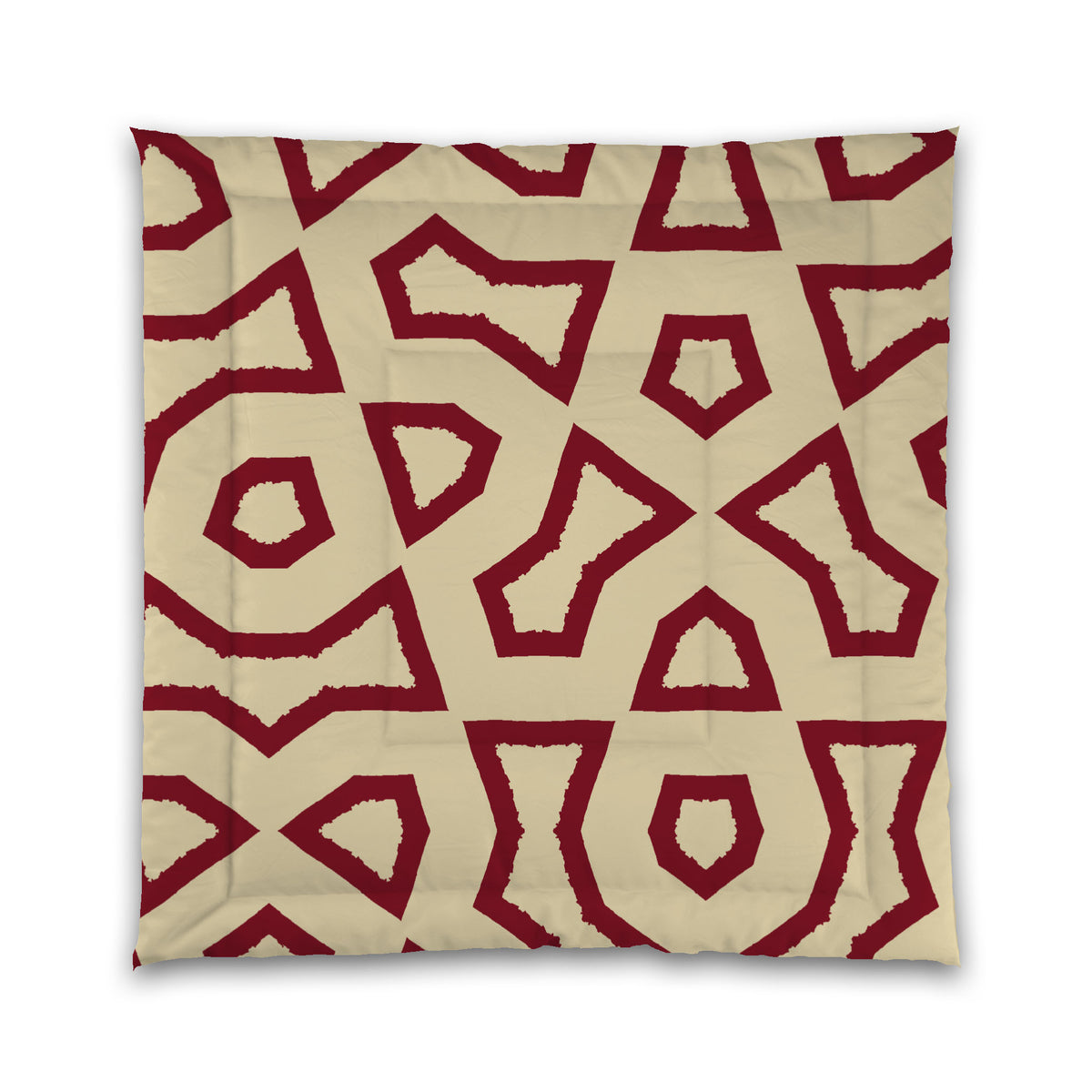 Tan Microfiber Comforter with Burgundy Red Labyrinth Print | Queen - 88 x 88 inches