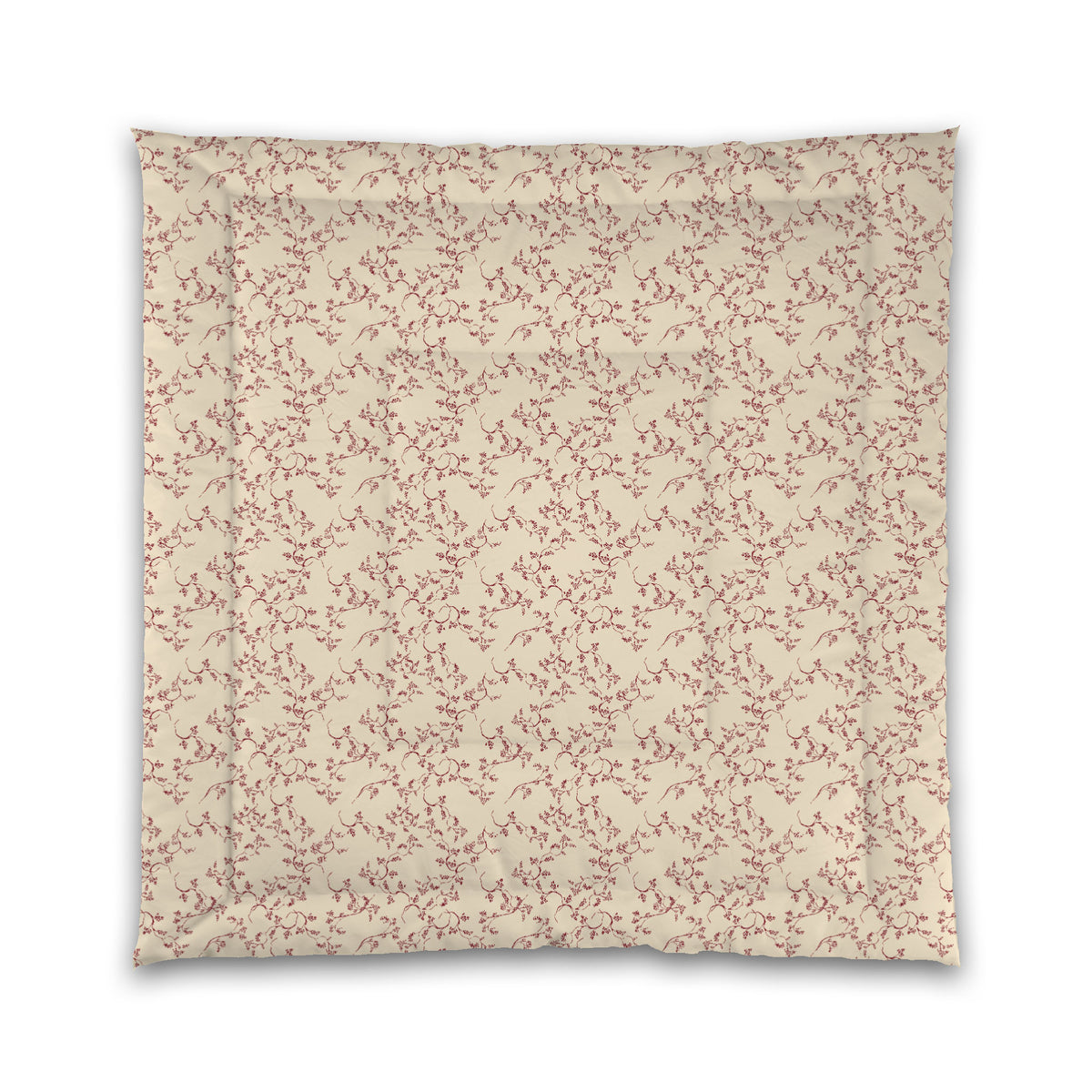 Beige Microfiber Comforter with Burgundy Red Hand-painted Vine Print | Queen - 88 x 88 inches