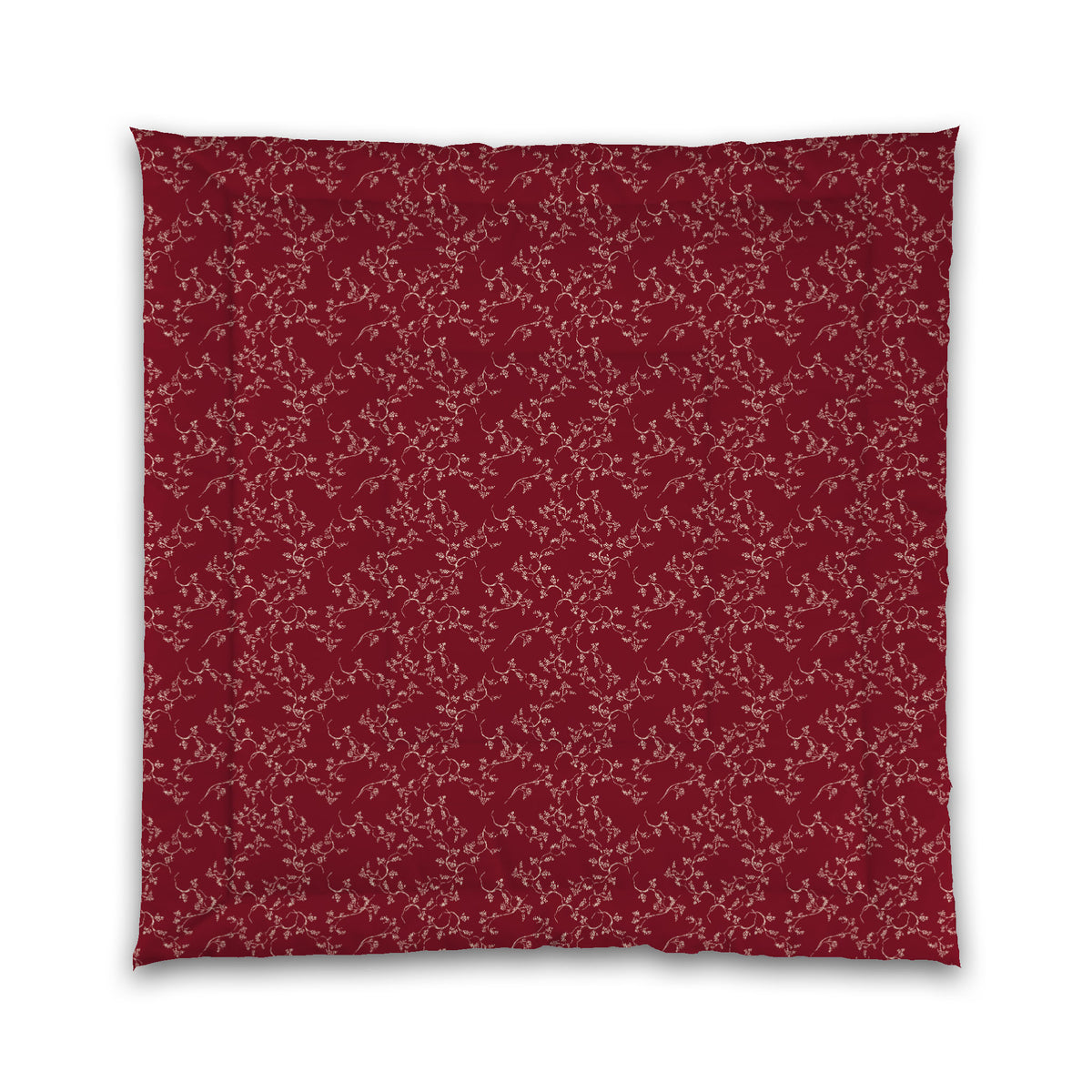 Burgundy Red Microfiber Comforter with Beige Hand-painted Vine Print | Queen - 88 x 88 inches