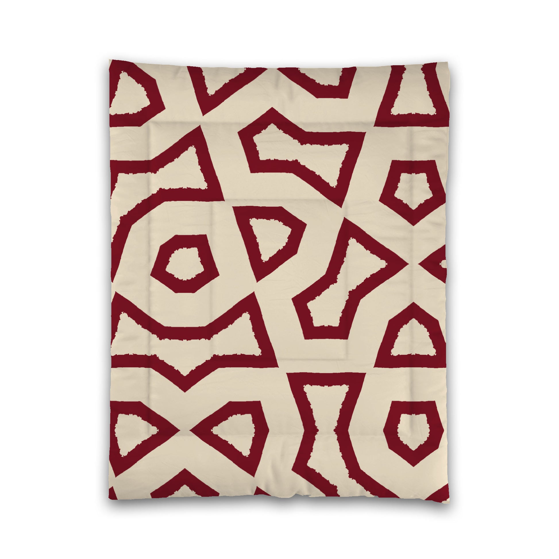 Beige Microfibre Comforter, Bold Burgundy Red Graphic, Twin (width x length) 68 x 88 inches / 173 x 224 cm