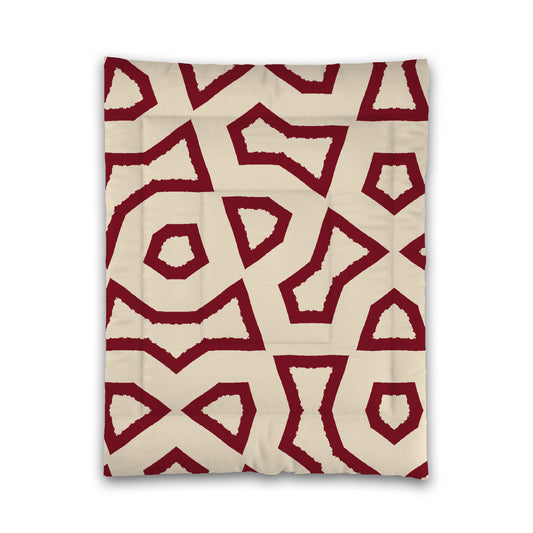 Beige Microfibre Comforter, Bold Burgundy Red Graphic, Twin (width x length) 68 x 88 inches / 173 x 224 cm
