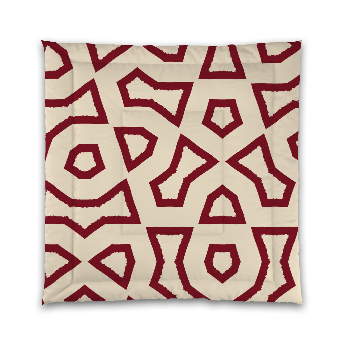 Beige Microfiber Comforter with Burgundy Red Labyrinth Print | Queen - 88 x 88 inches