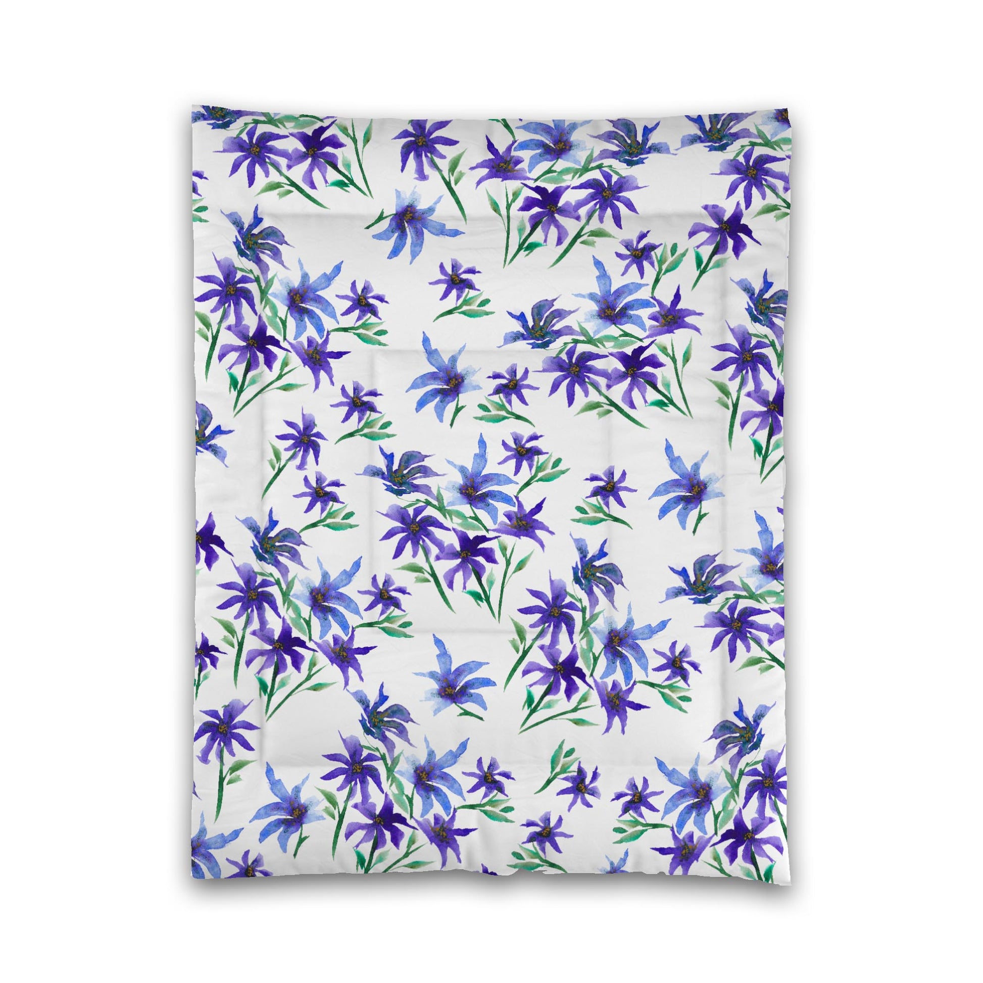White Microfiber Comforter, Large Purple Floral Print, Twin - 68 x 88 inches