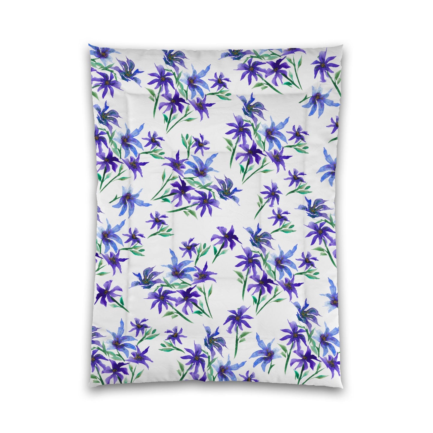 White Microfiber Comforter, Large Purple Floral Print, Twin XL - 68 x 92 inches