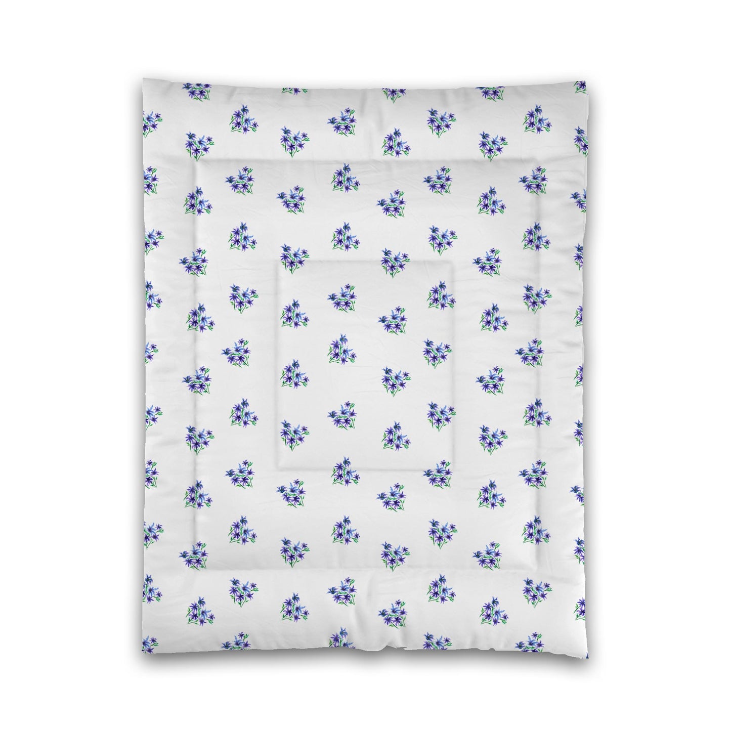 White Microfiber Comforter, Medium Purple Floral Pattern, Twin - 68 x 88 inches