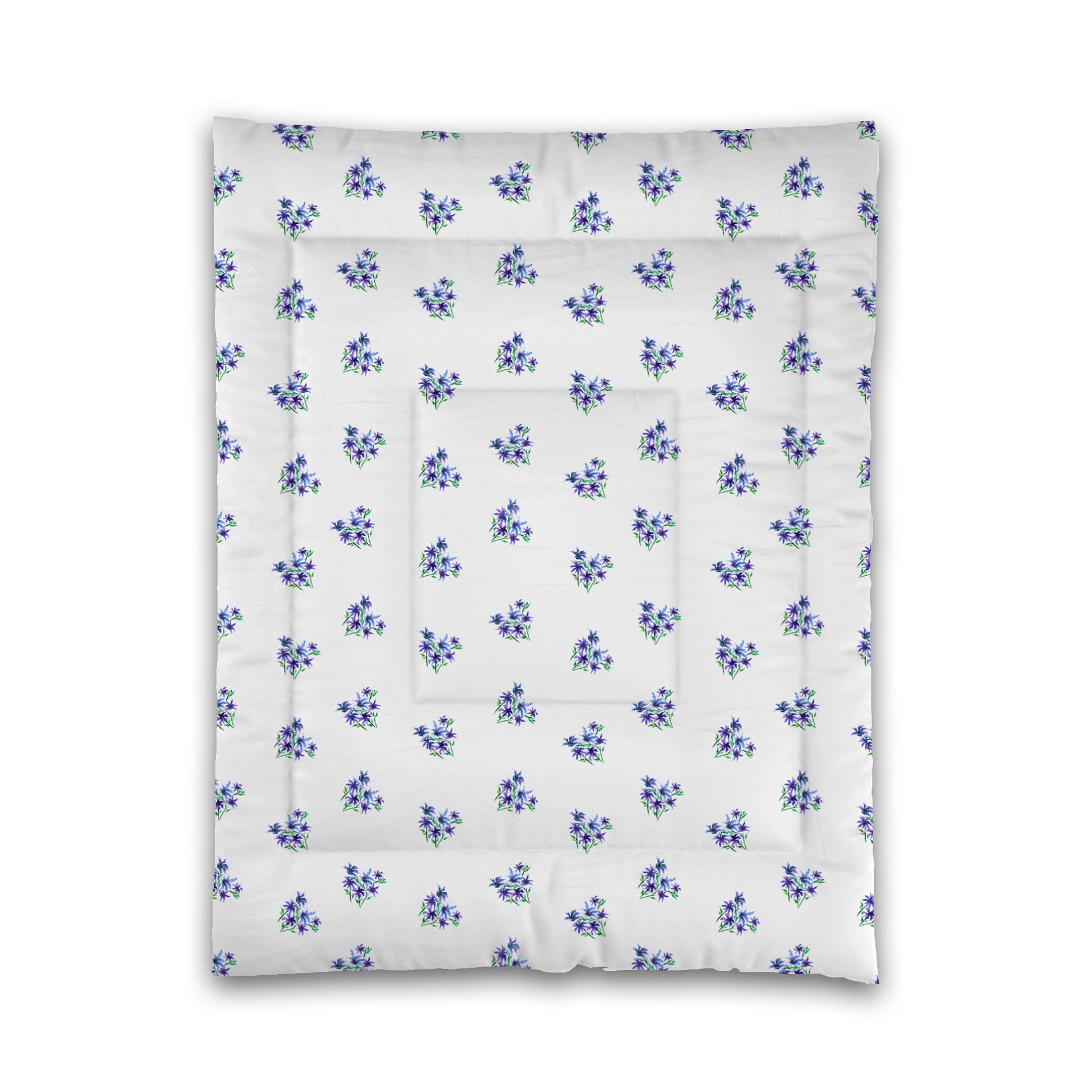 White Microfiber Comforter, Medium Purple Floral Pattern, Twin - 68 x 88 inches