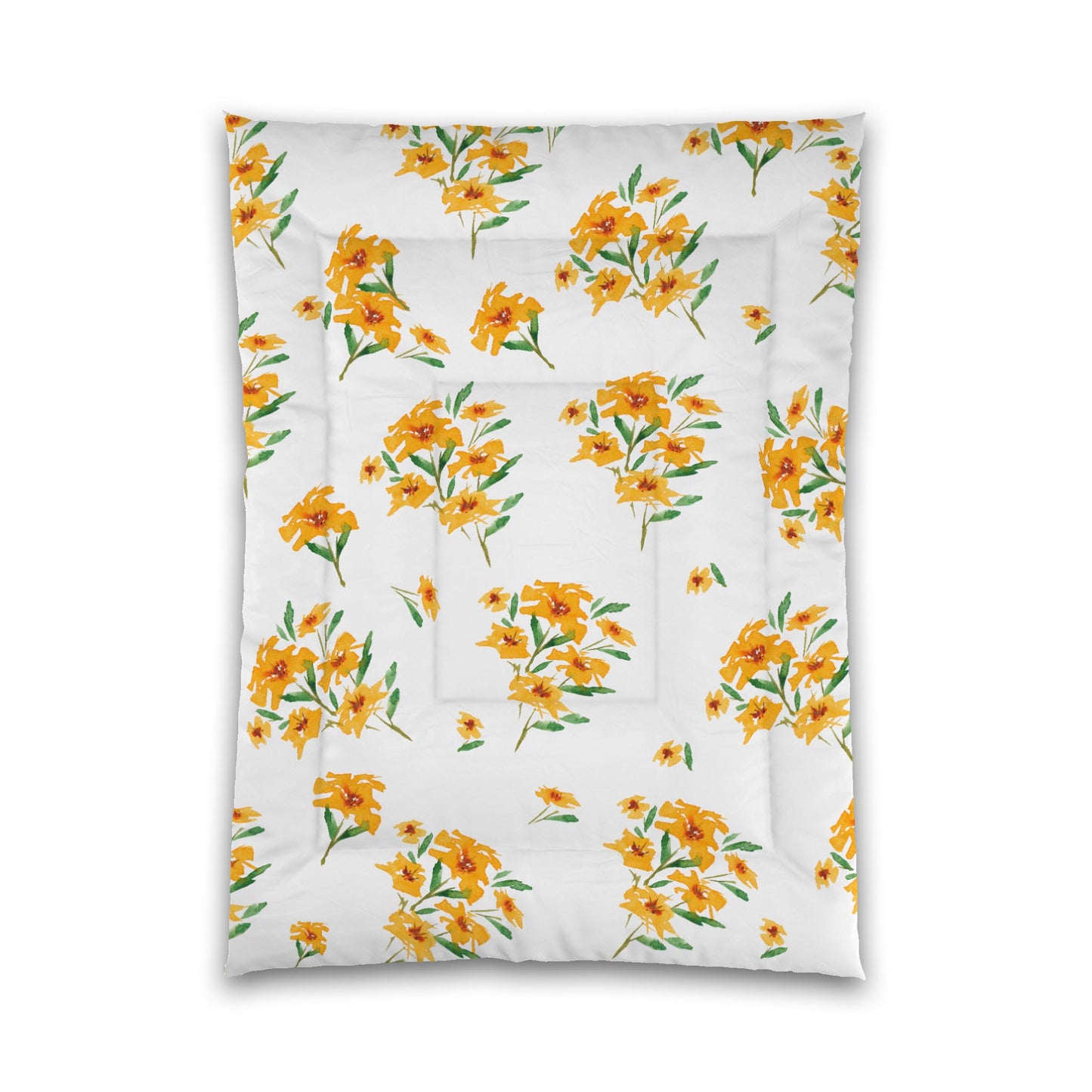 White Microfiber Comforter, Large Yellow-Orange Floral Print, Twin XL - 68 x 92 inches