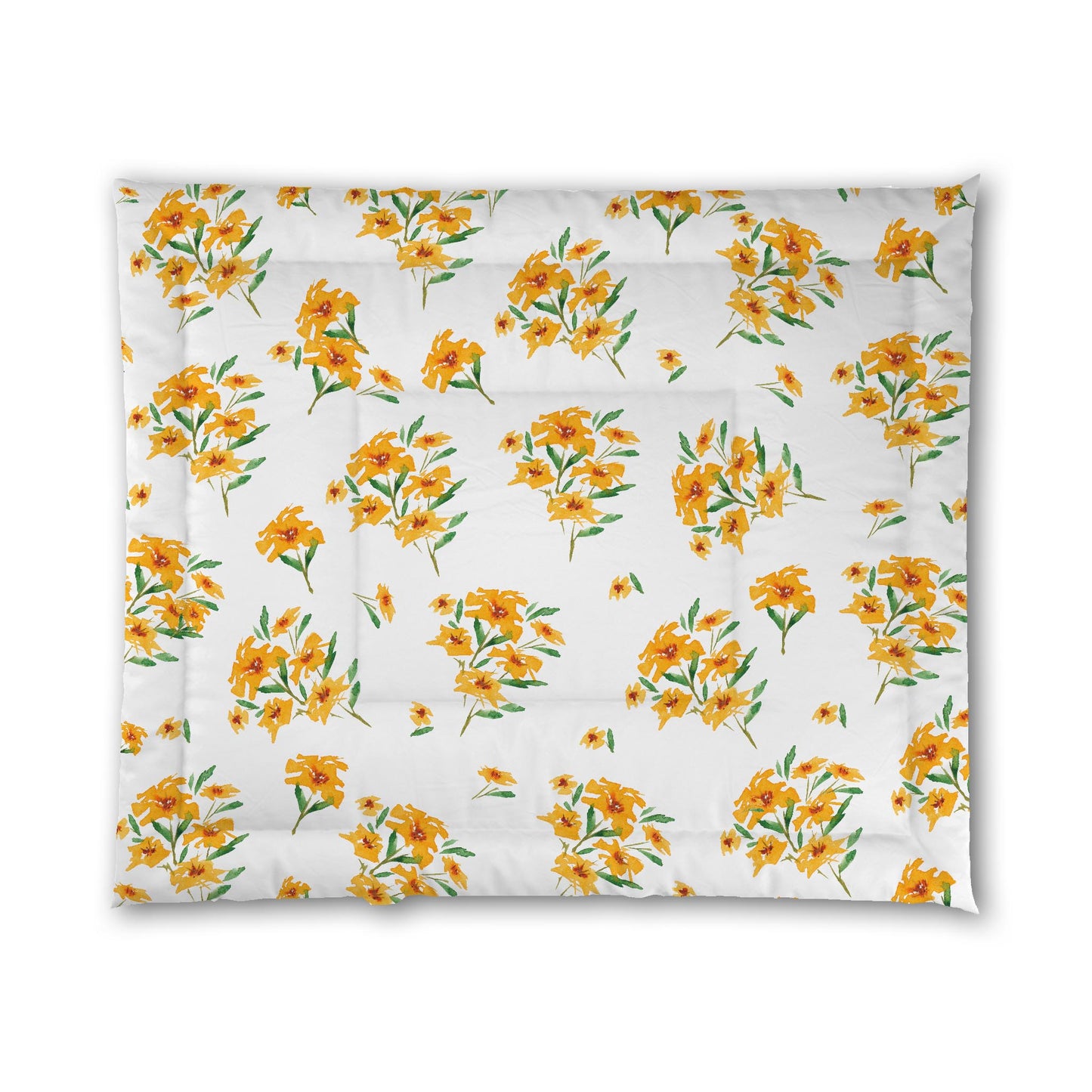 White Microfiber Comforter, Large Yellow-Orange Floral Print, King - 104 x 88 inches