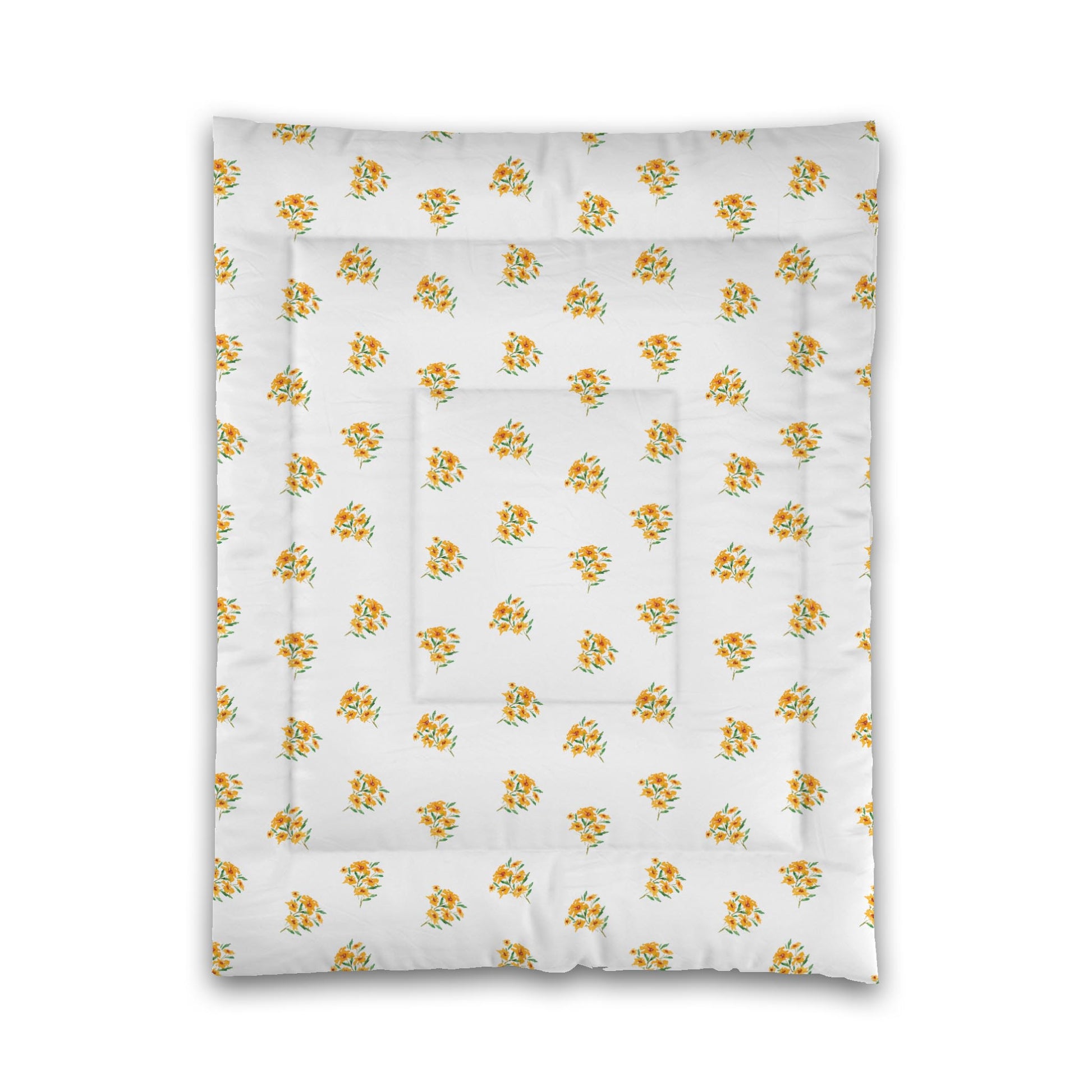 White Microfiber Comforter, Medium Yellow-Orange Floral Pattern, Twin - 68 x 88 inches