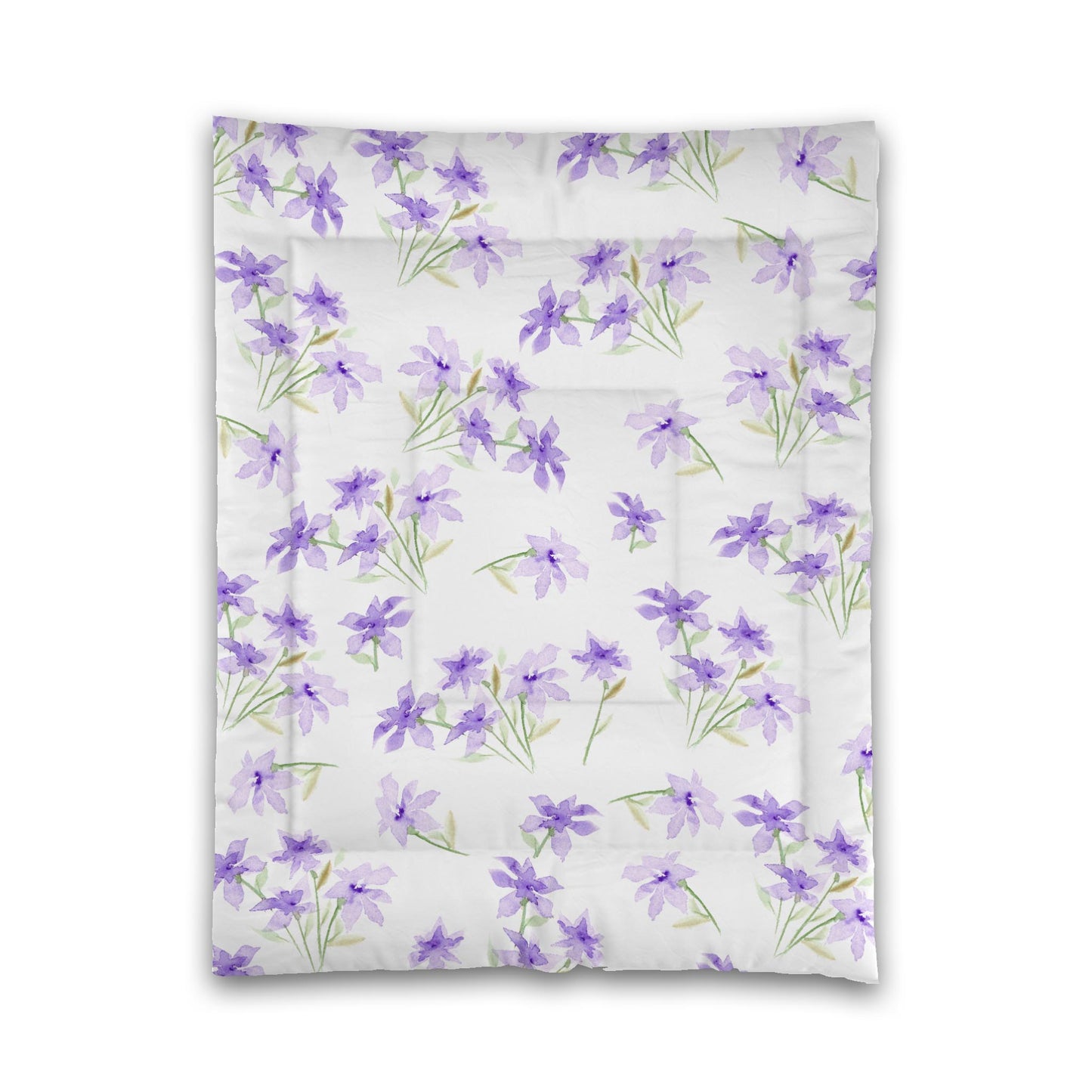 White Microfiber Comforter, Large Purple Floral Print, Twin - 68 x 88 inches