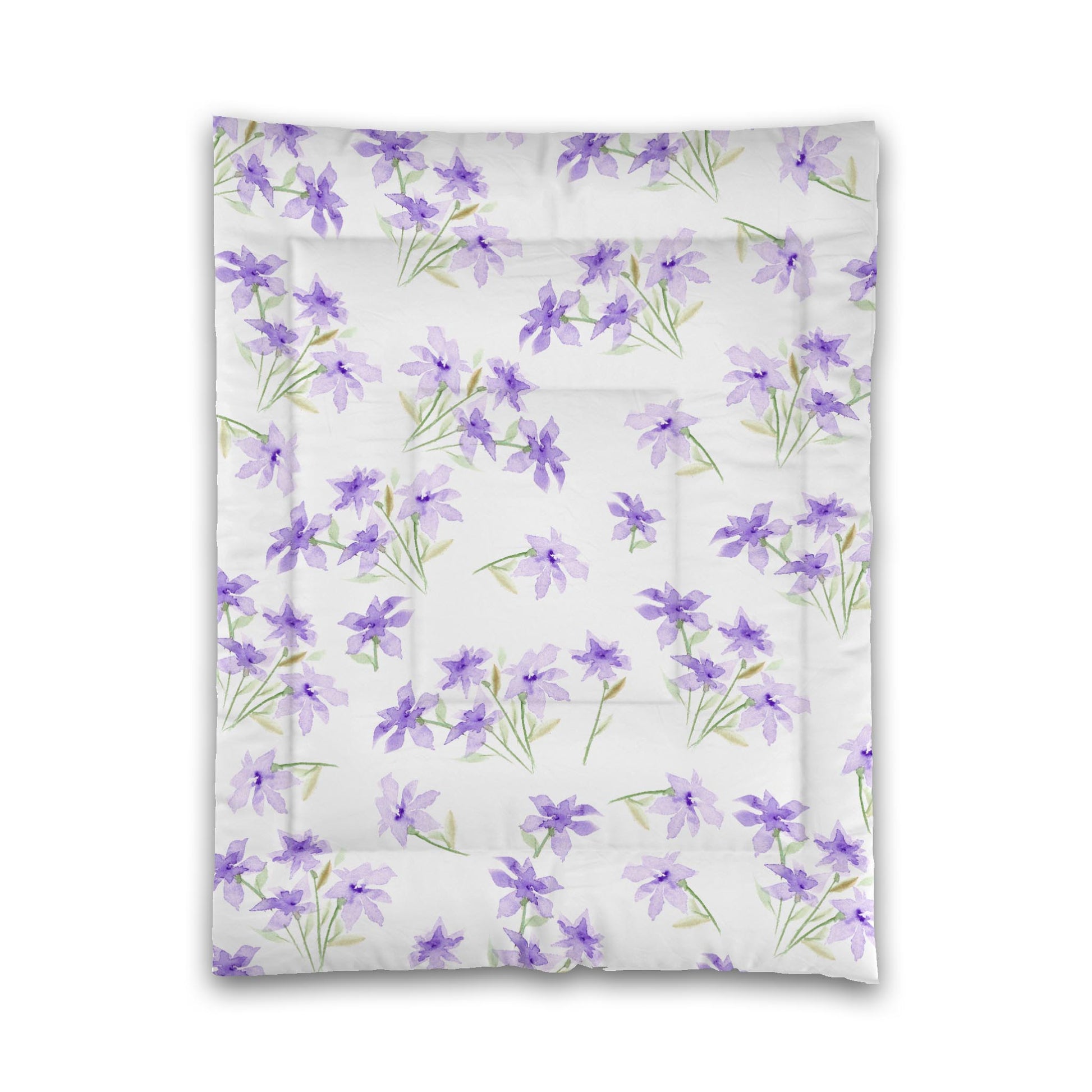 White Microfiber Comforter, Large Purple Floral Print, Twin - 68 x 88 inches