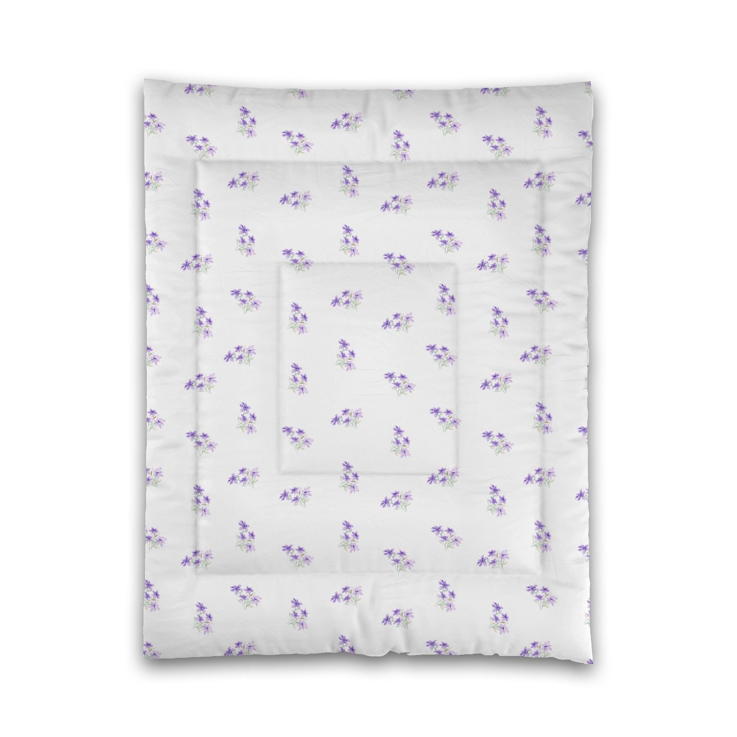White Microfiber Comforter, Medium Purple Floral Pattern, Twin - 68 x 88 inches