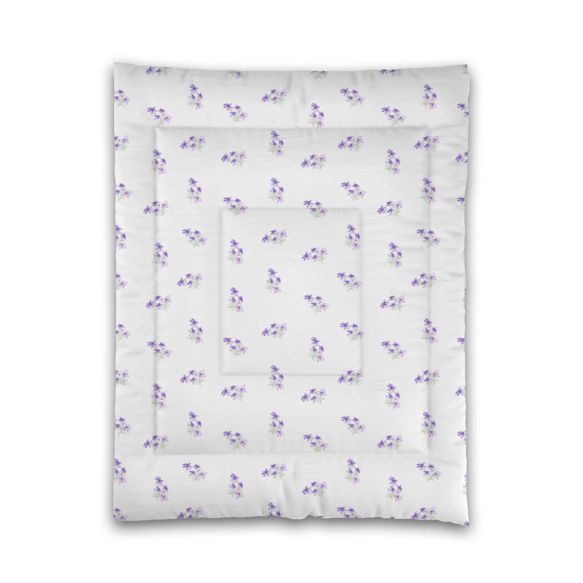 White Microfiber Comforter, Medium Purple Floral Pattern, Twin - 68 x 88 inches