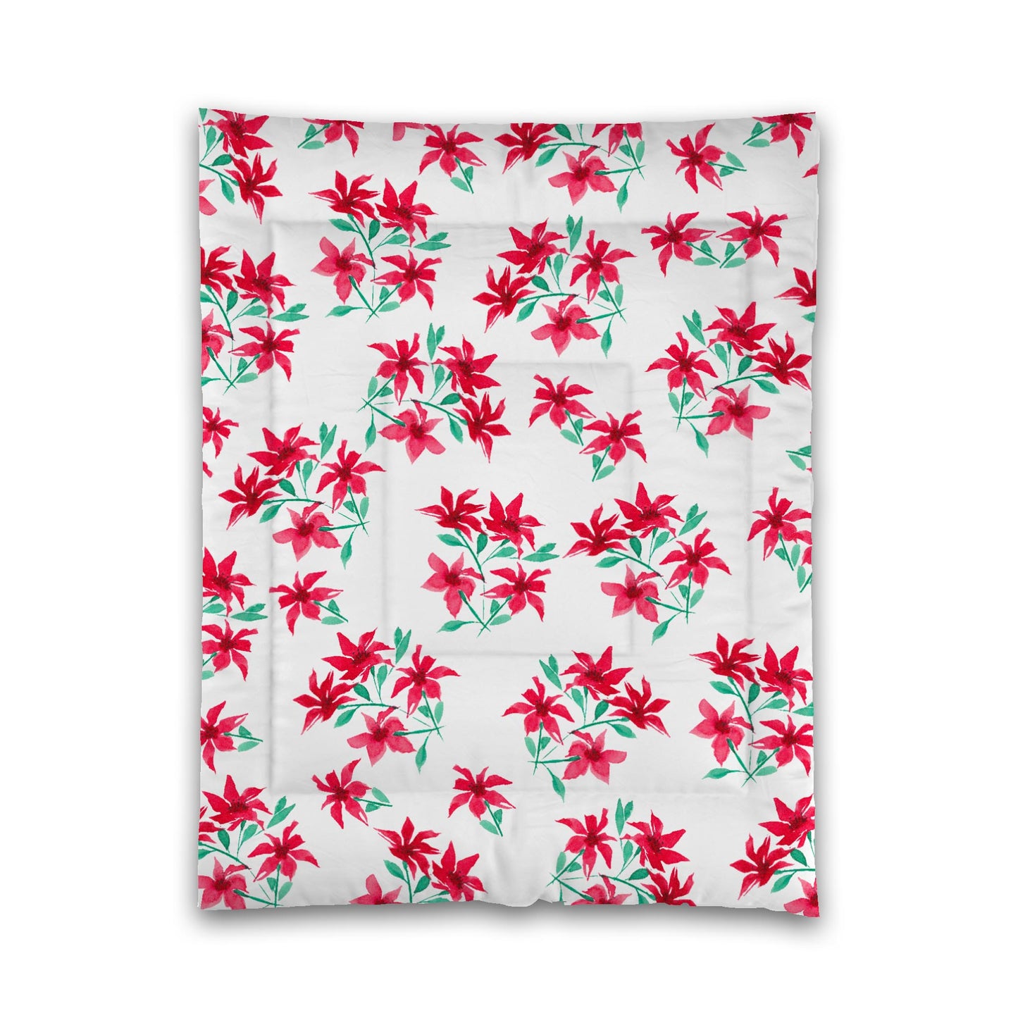 White Microfiber Comforter, Large Red Floral Print, Twin - 68 x 88 inches