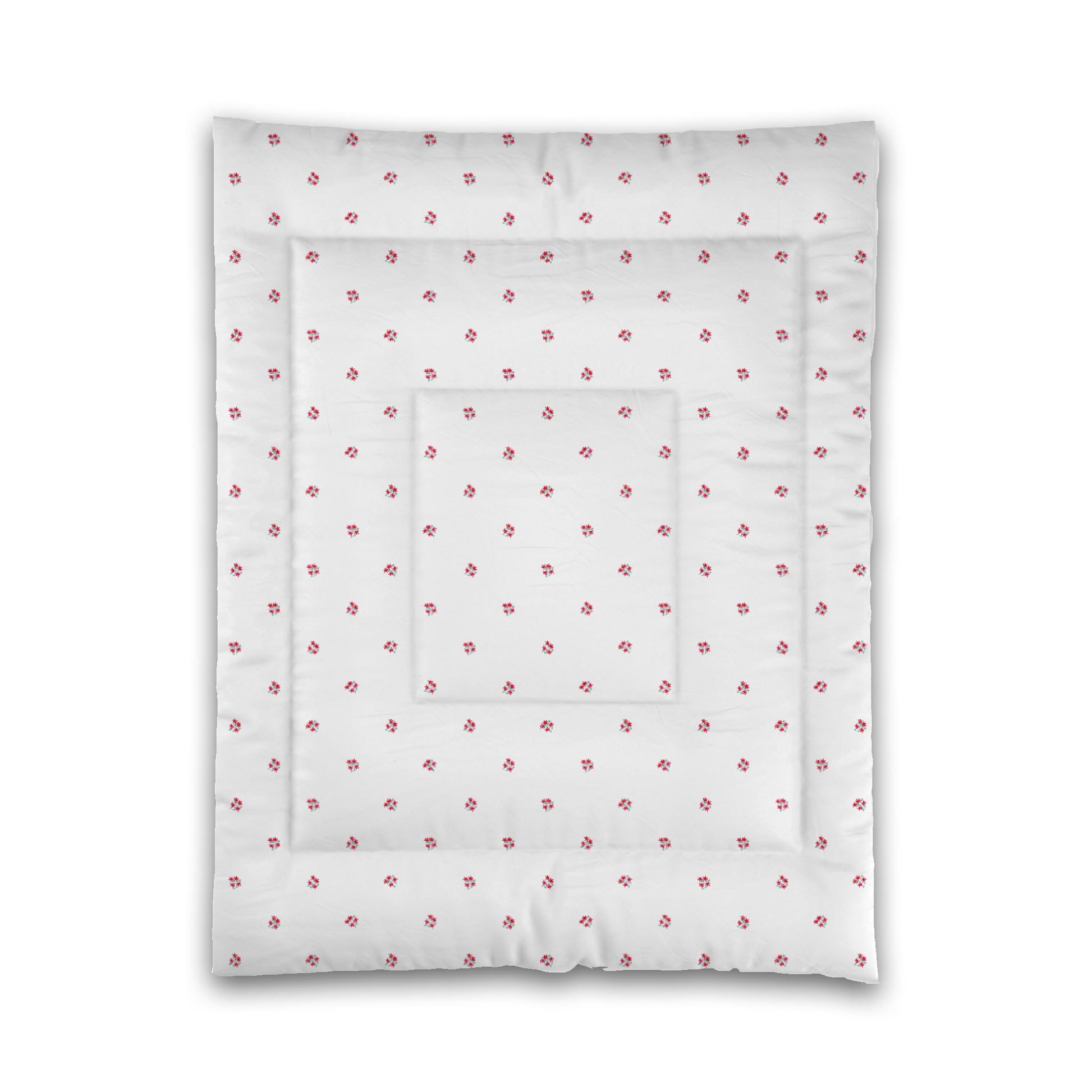White Microfiber Comforter, Small Red Floral Pattern, Twin - 68 x 88 inches