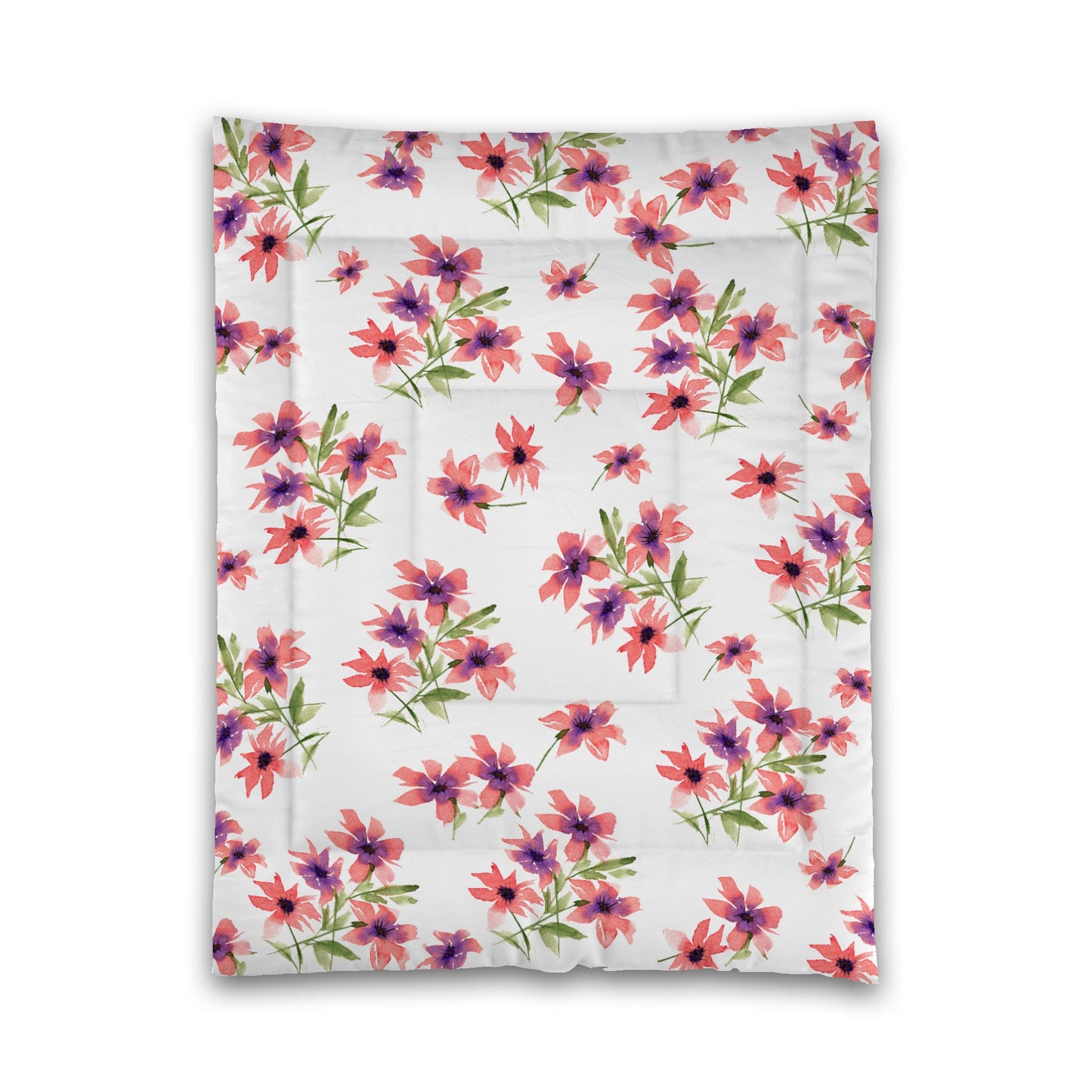 White Microfiber Comforter, Large Pink Floral Print, Twin - 68 x 88 inches