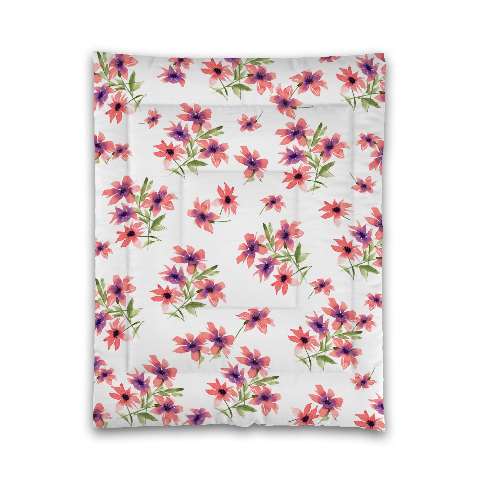 White Microfiber Comforter, Large Pink Floral Print, Twin - 68 x 88 inches