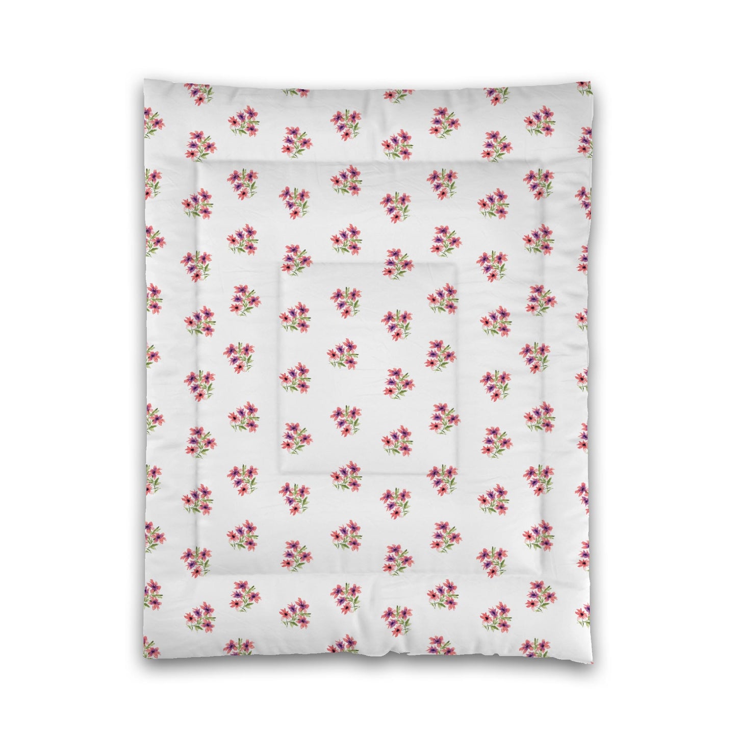 White Microfiber Comforter, Medium Pink Floral Pattern, Twin - 68 x 88 inches