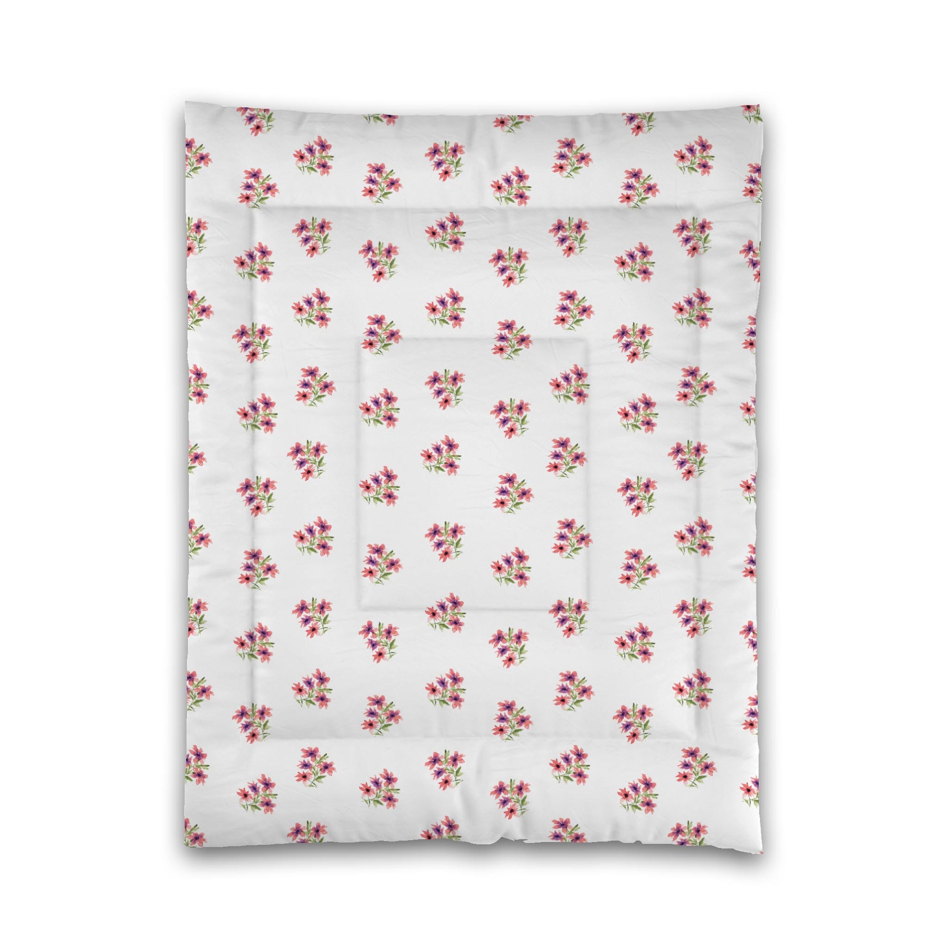White Microfiber Comforter, Medium Pink Floral Pattern, Twin - 68 x 88 inches