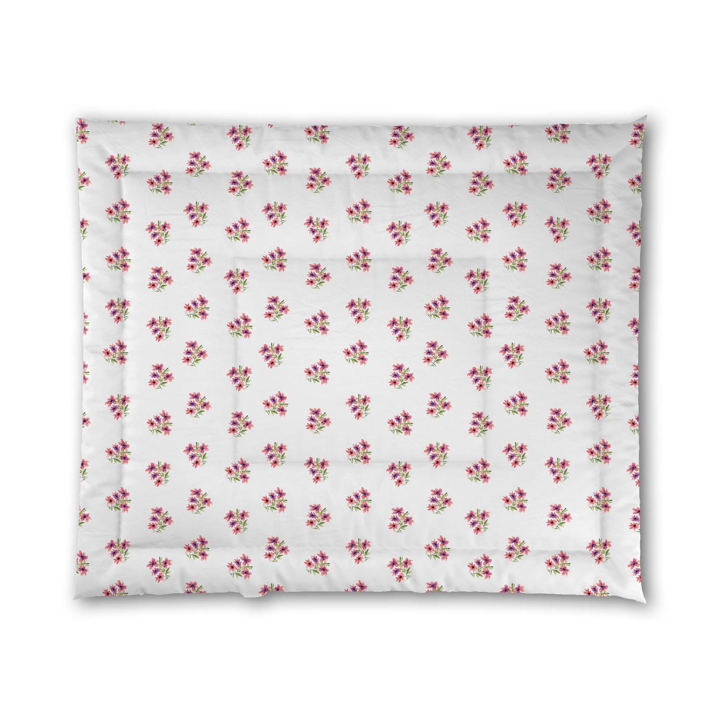 White Microfiber Comforter, Medium Pink Floral Pattern, King - 104 x 88 inches