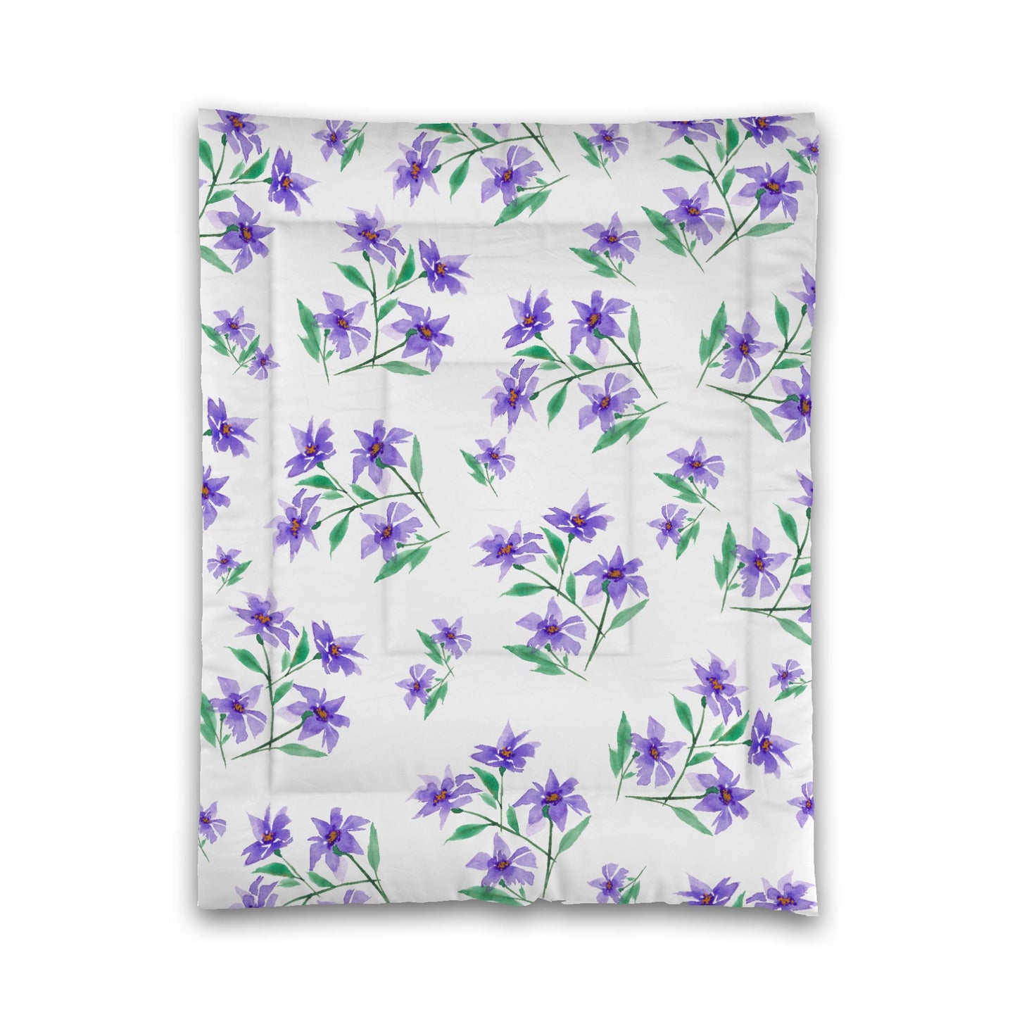 White Microfiber Comforter, Large Purple Floral Print, Twin - 68 x 88 inches