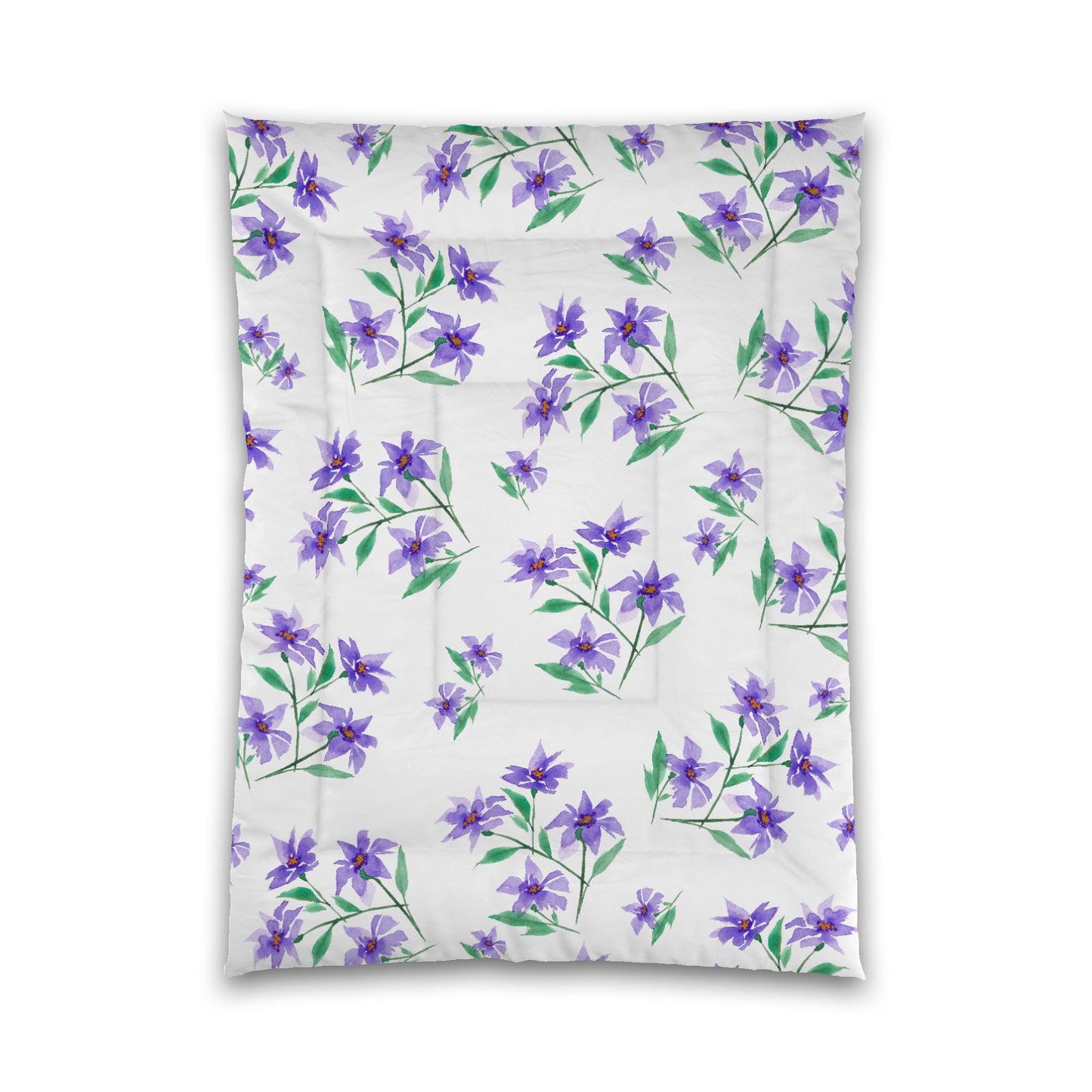 White Microfiber Comforter, Large Purple Floral Print, Twin XL - 68 x 92 inches