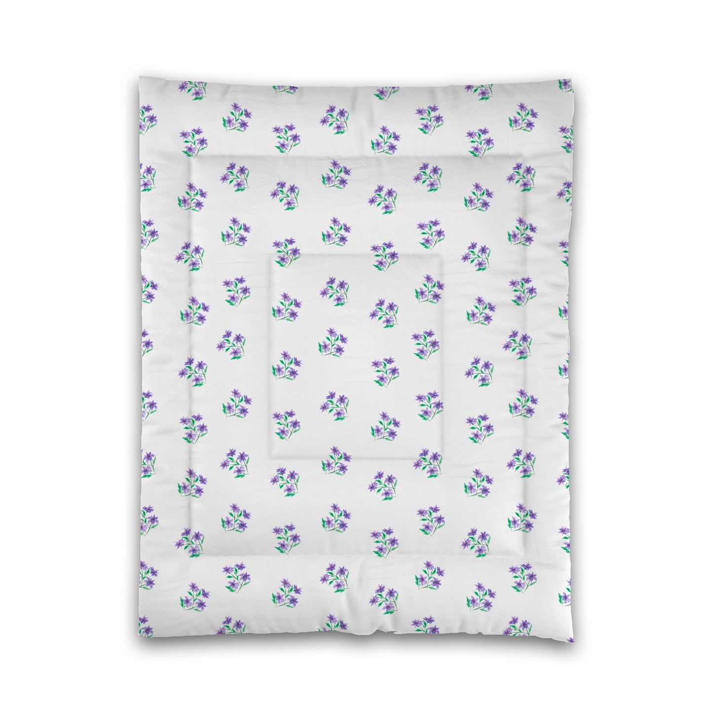 White Microfiber Comforter, Medium Purple Floral Pattern, Twin - 68 x 88 inches