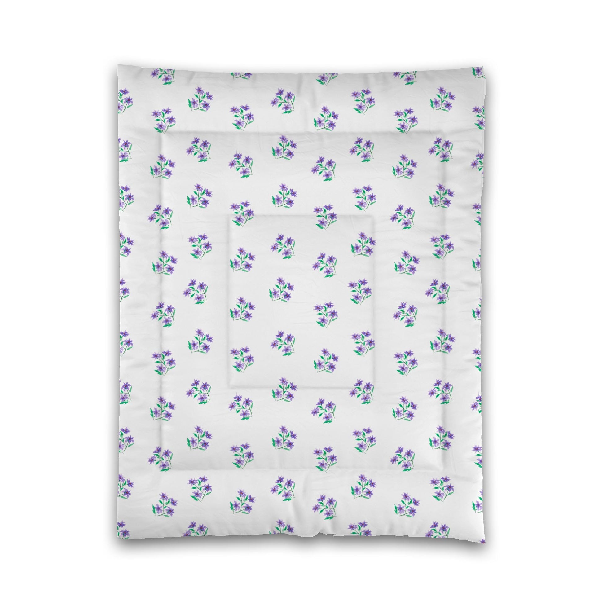 White Microfiber Comforter, Medium Purple Floral Pattern, Twin - 68 x 88 inches