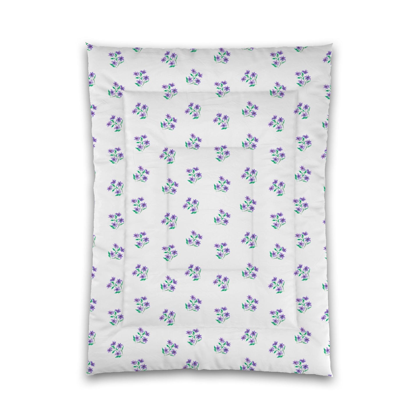 White Microfiber Comforter, Medium Purple Floral Pattern, Twin XL - 68 x 92 inches